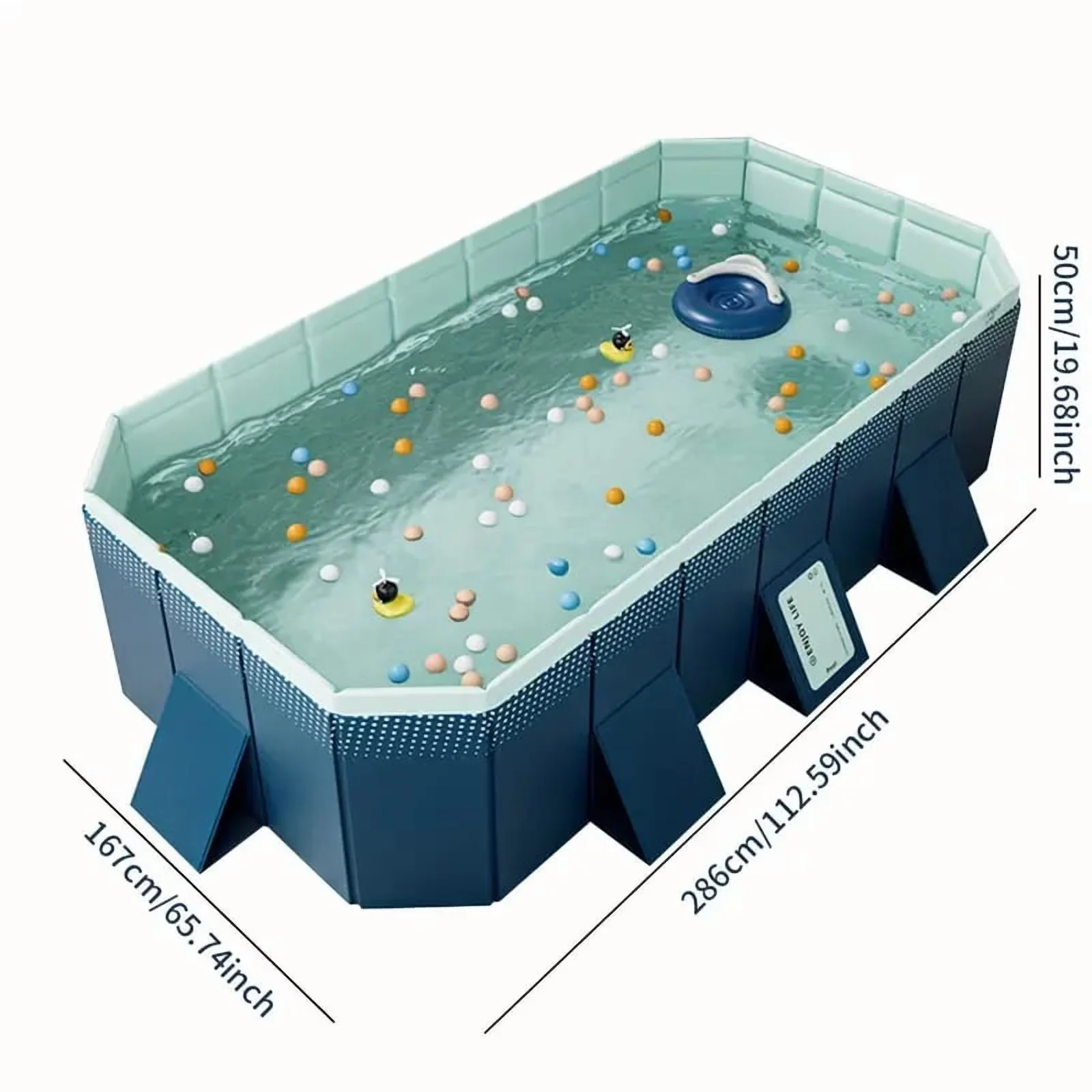 Durable Inflatable Pool with Foldable Swimming Non-Inflatable - Blue 112x65x19 Model 84F4FD