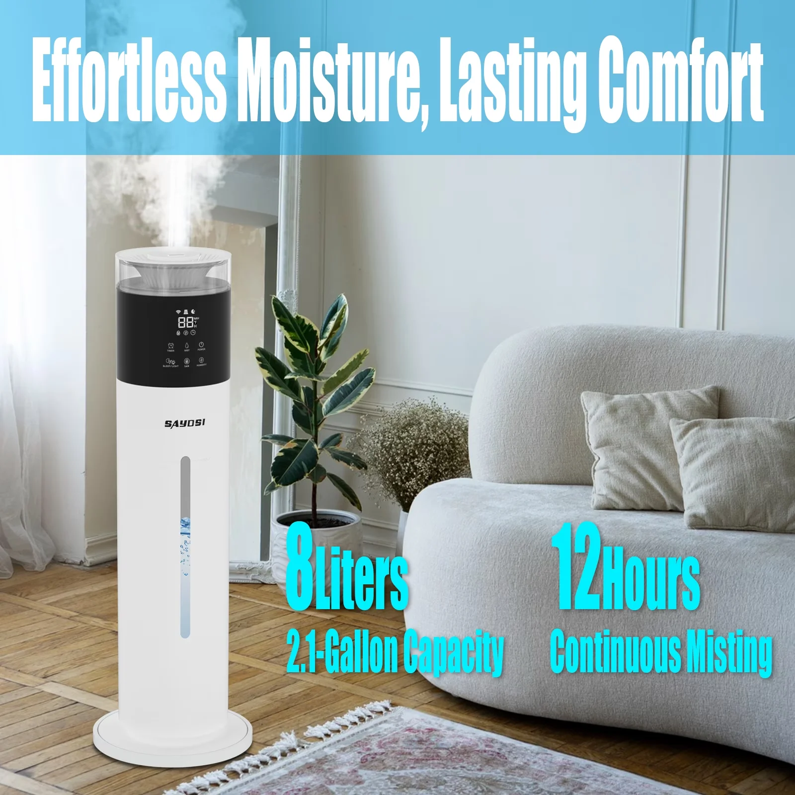 Essential Humidifier with Timer, 2.1Gal(8L) Smart Humidifiers - Wte-8Lp-White for Bedroom Model 2C7FF0
