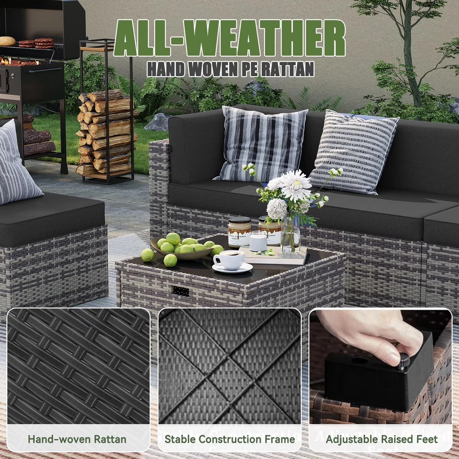 Outdoor Sofas Sectional Versatile with Fade Resistant, Uv Resistant - Gray Wicker, Rattan Model 1FA66F