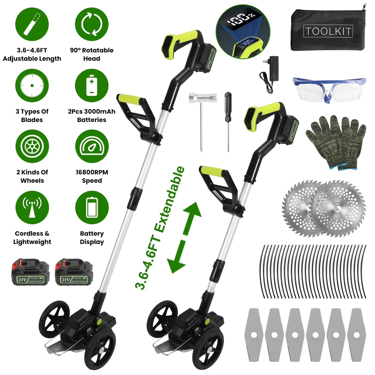 Premium String Trimmer with Battery, 21V, 21V Electric Weed Edger Cordless - Green Model 41AFF0