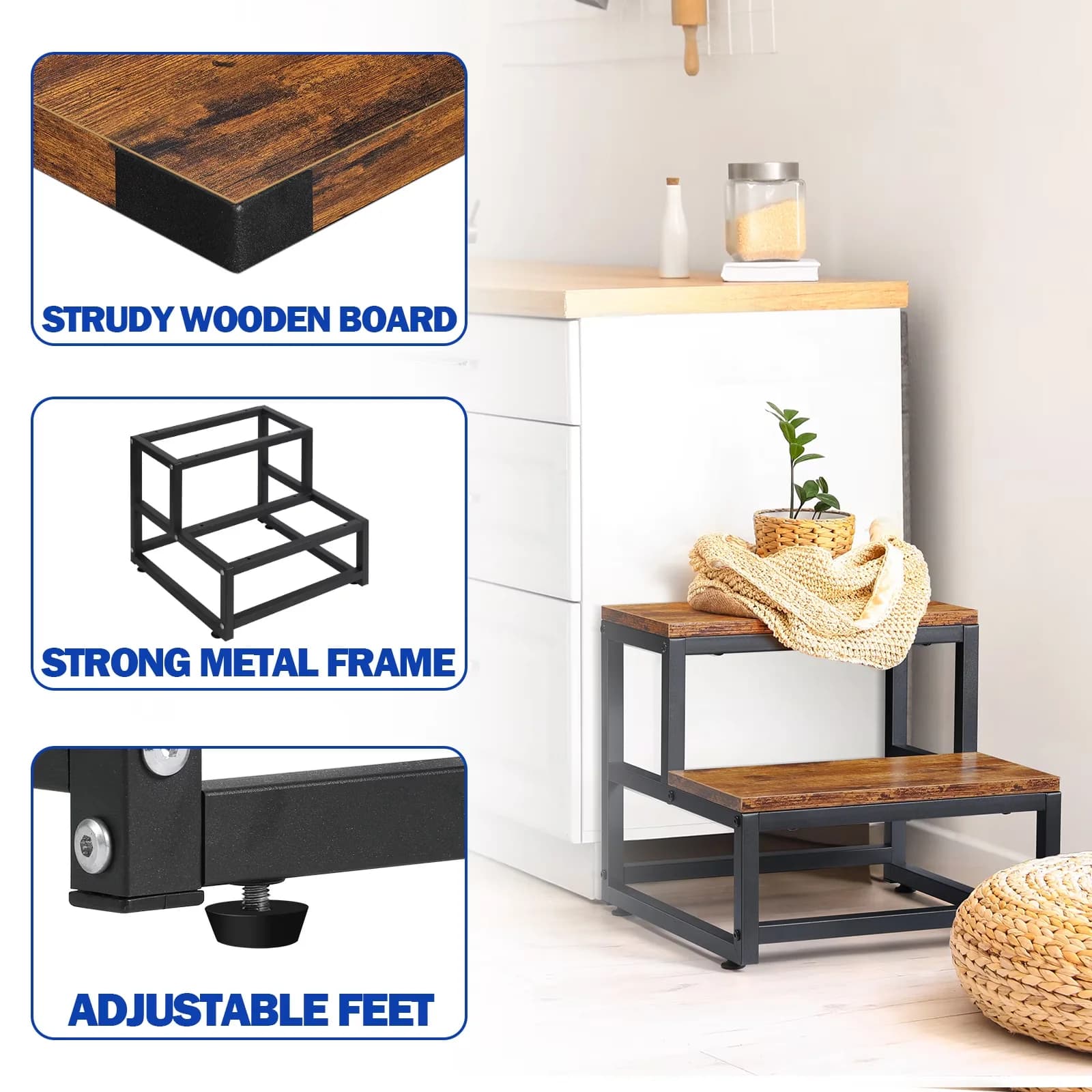Professional Ladders And Step Stool with Anti-Slip - Brown Mdf for Kitchen, Bathroom Model 024E28
