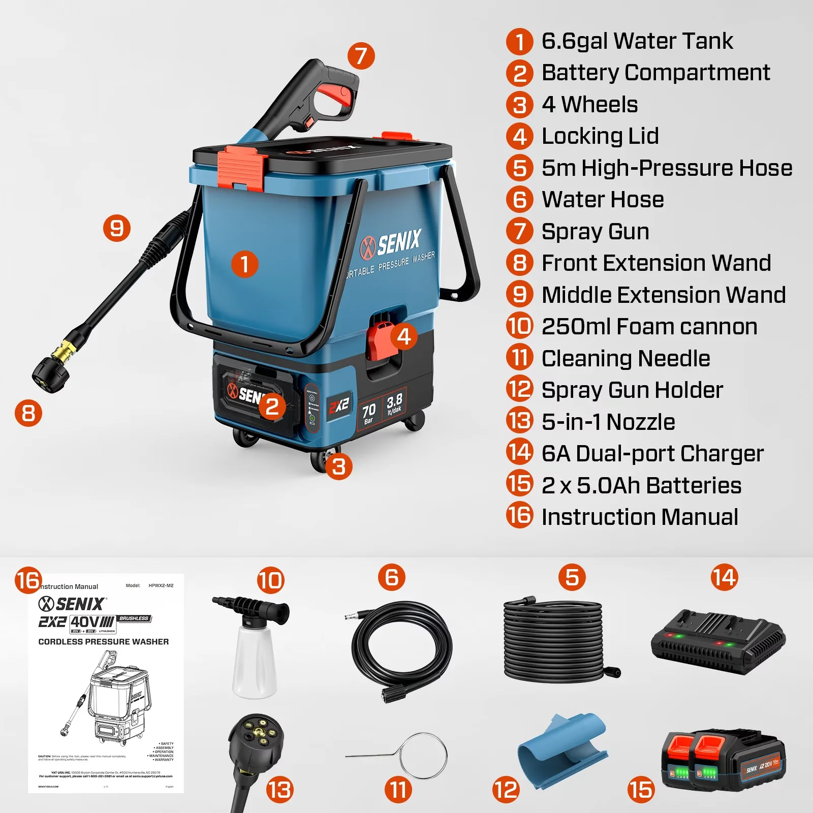 Reliable Pressure Washer with Battery, 40V, 1522 PSI 40V Brushless Cordless - Model 601E7D