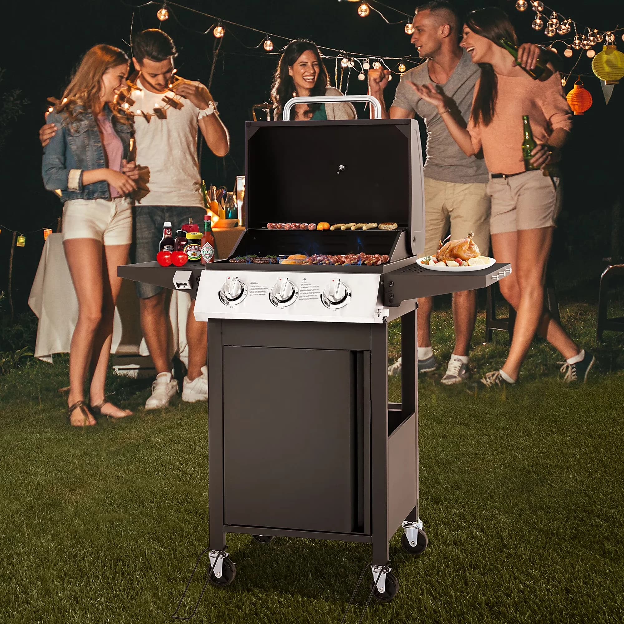 Gas Grill Reliable with 30000 BTU, Tool Holder - Stainless Steel for Outdoor, Camping Model 0C069B