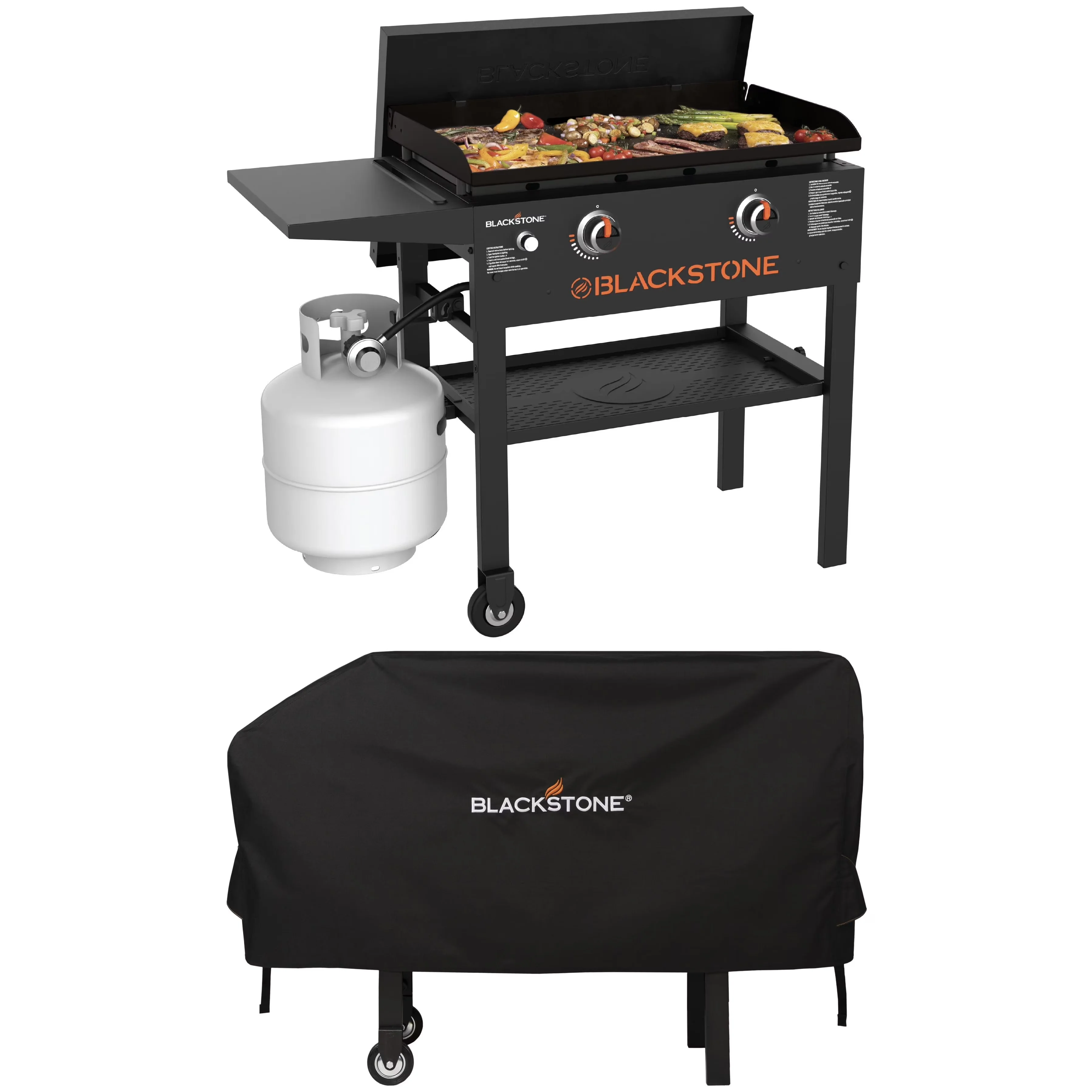 Flat Top Grill Sleek with Grease Pan, Hard Cover and Protective Soft Cover - Polyester Model 28AC29