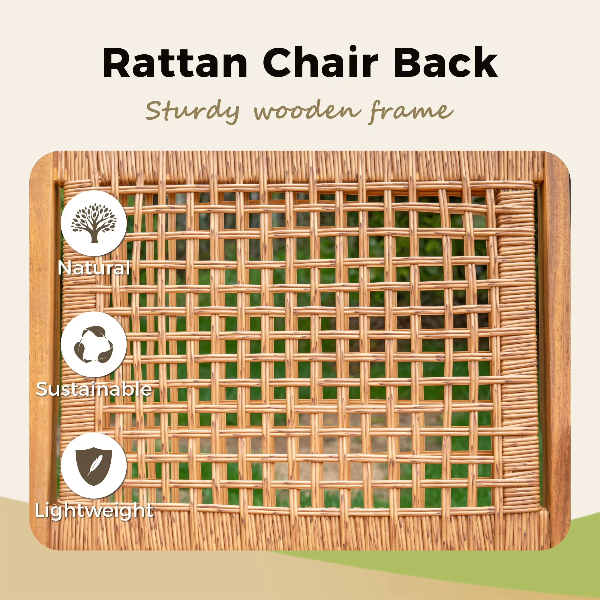 Professional Patio Dining Set with 8 Wooden Chairs, 9-Piece Acacia Wood Outdoor, Rattan and 1 Acacia Wood Table - Off-White Acacia Wood Model BA2593
