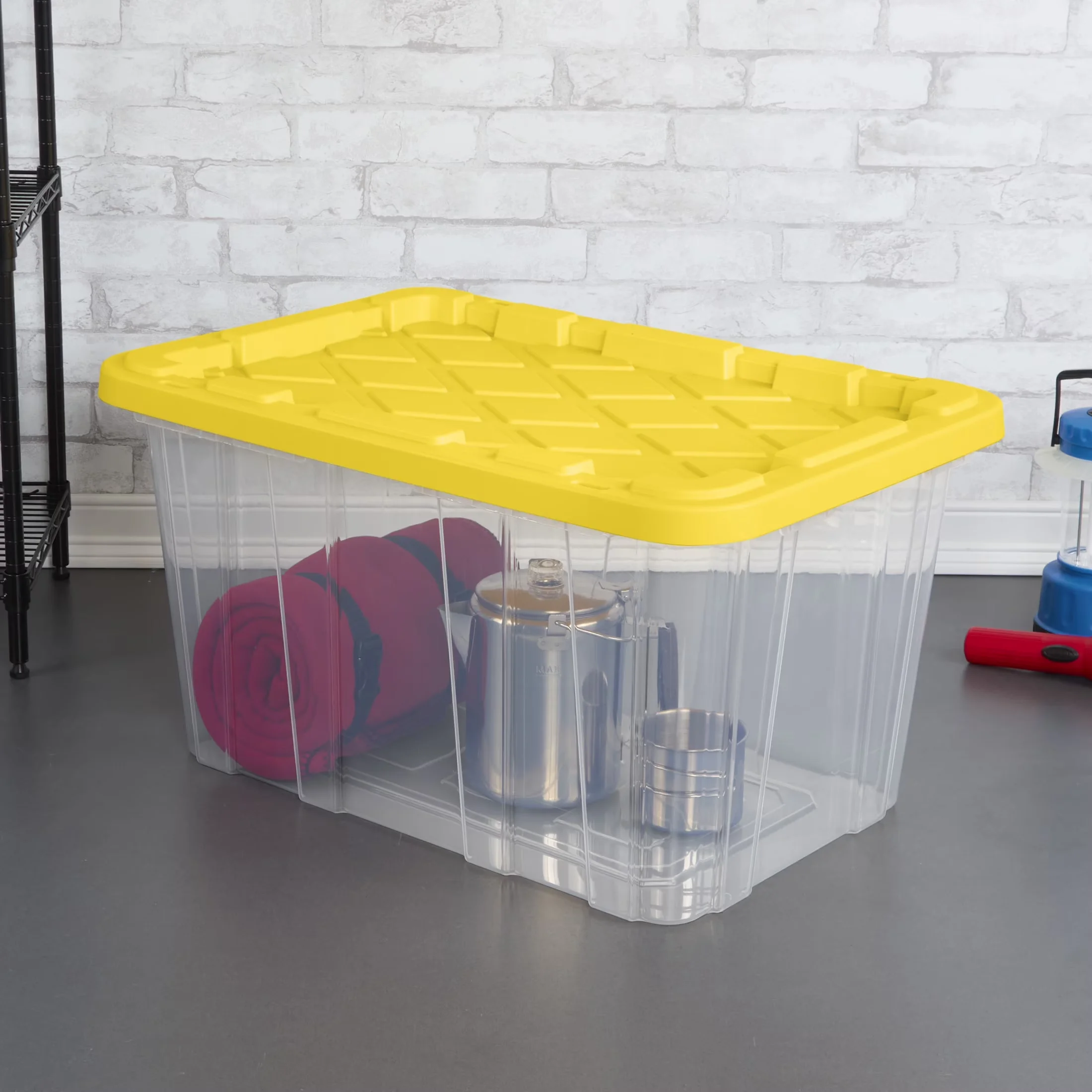 Modern Garage Storage Supply with Carrying Handles, Stackable, Yellow - Plastic Clear Model 65E2D7