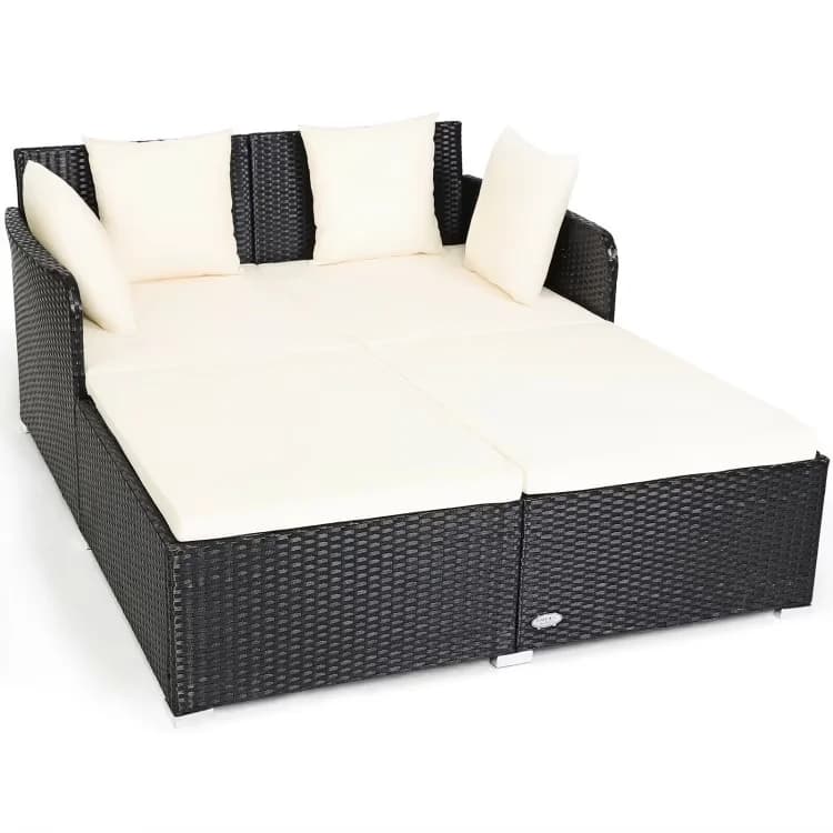 Patio Chair Classic with Adjustable, Cushion, Easy to clean - Beige Pe Rattan + Powder-Coated Steel Frame for Patio Model DC9E64