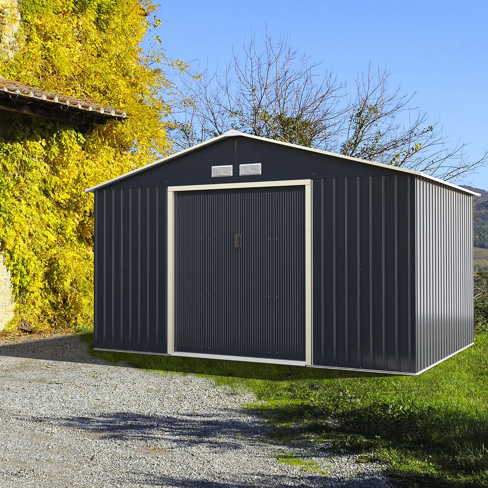 Durable Shed with Weather-Resistant, Metal Storage - Color Coated Steel Grey for Garden Model C1090E