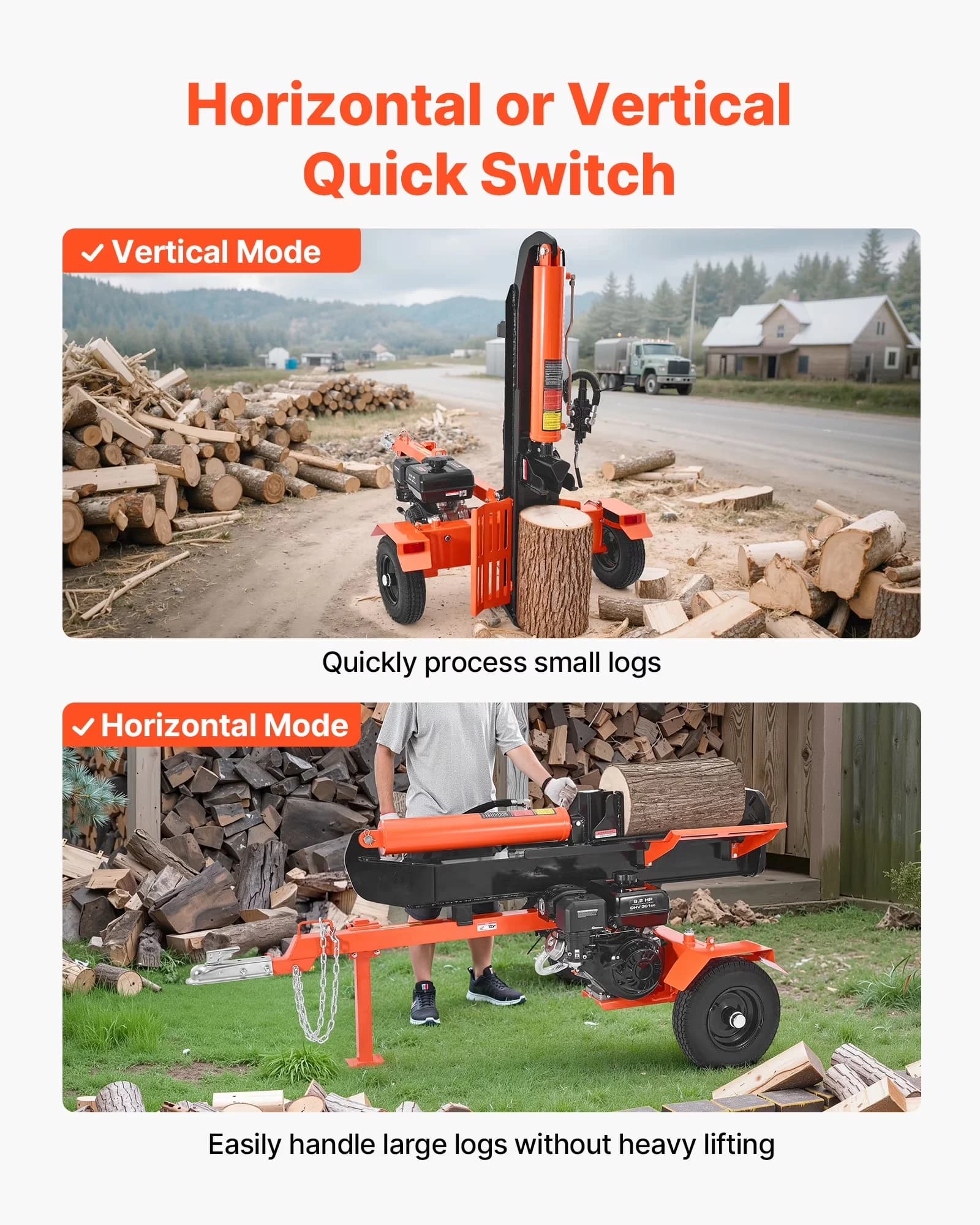 Logsplitter Versatile with Wheeled, 2" Ball Coupler, 30 Tons Log Splitter - Black Model 57D1DC