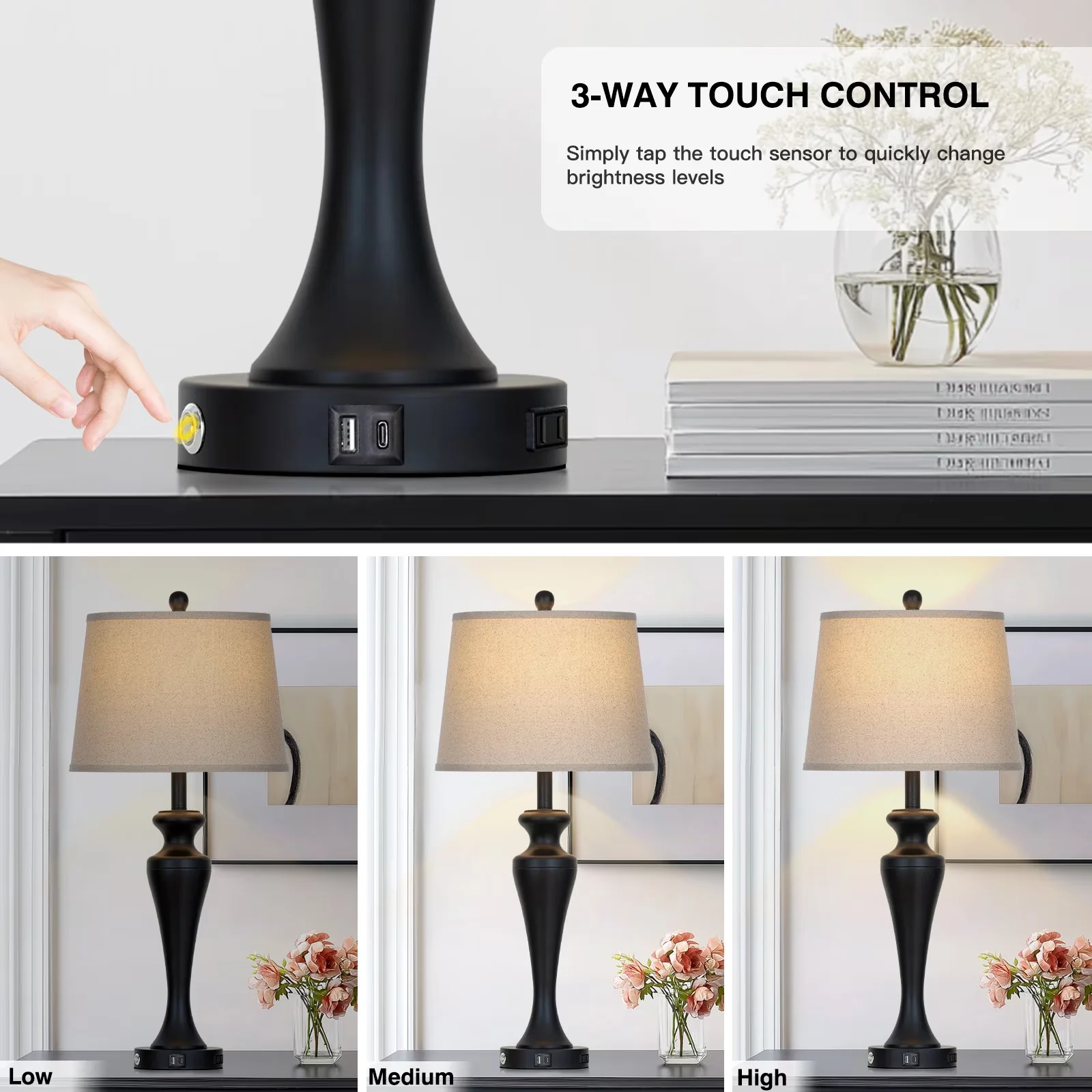 Lamp Versatile with LED, Usb Port - Black Metal for Living Room, Bedroom Model A80796