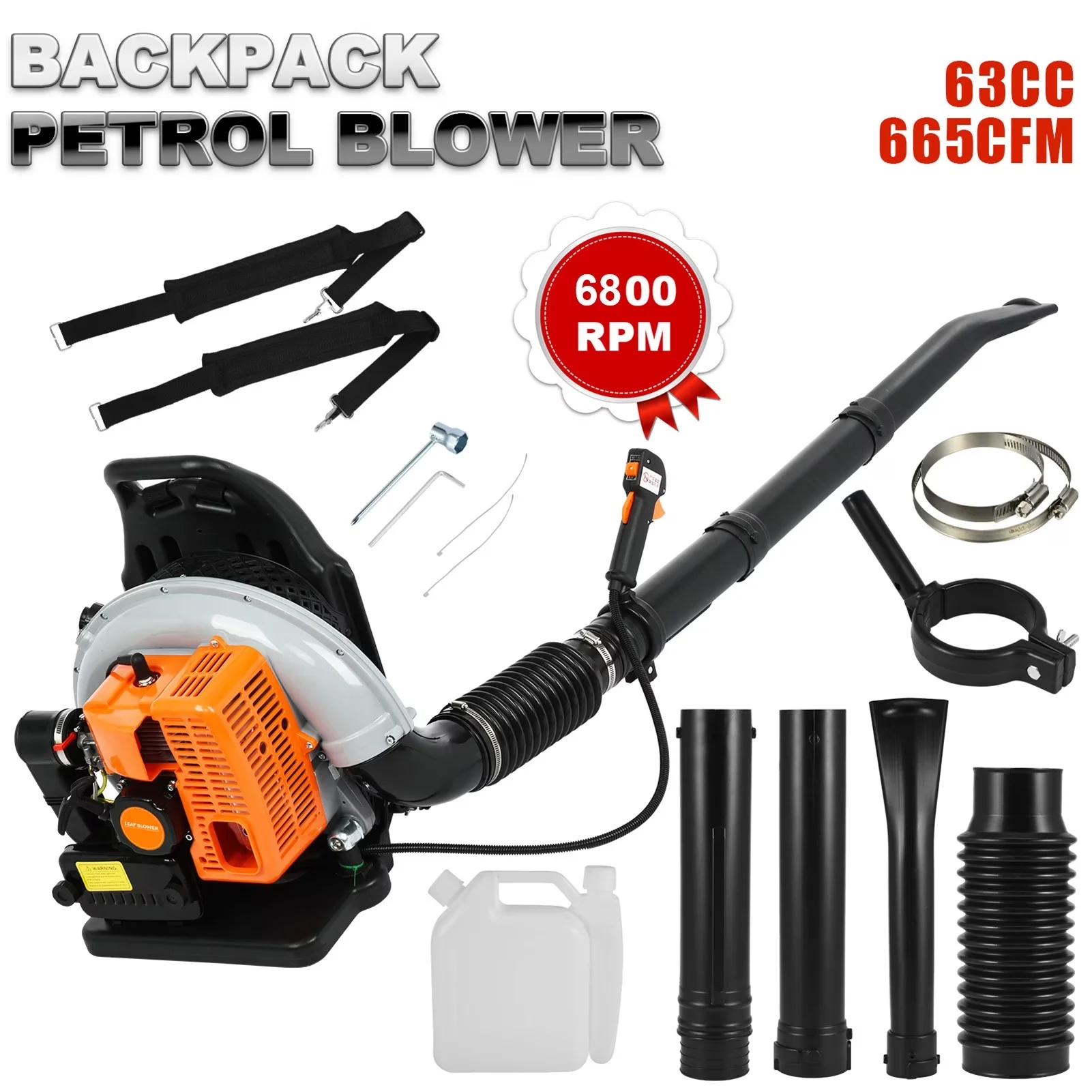 Efficient Leaf Blower with 1.7L Tank, Backpack Snow 63cc 6800r/min 665 CFM - Model E7B2AA