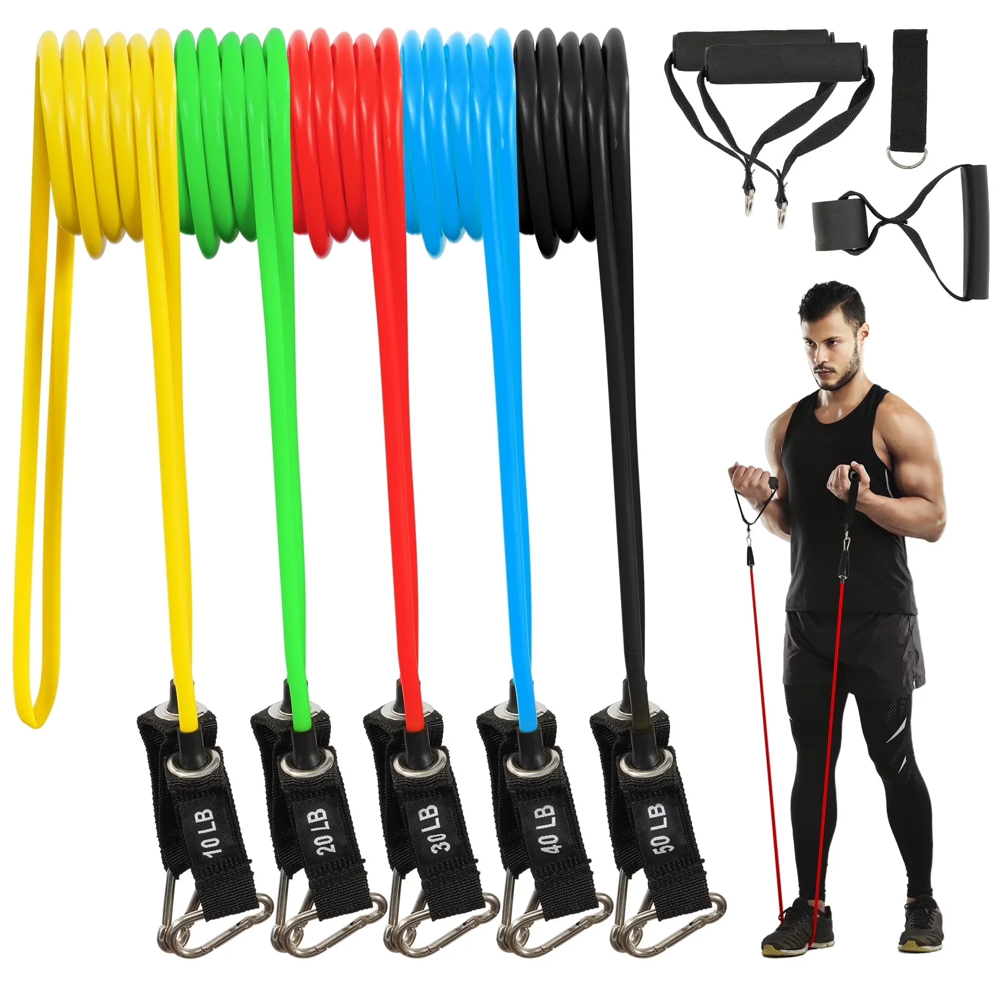 Home Gym Versatile with Adjustable Straps, Handles, Resistance Bands Set - Latex Model CE31D1