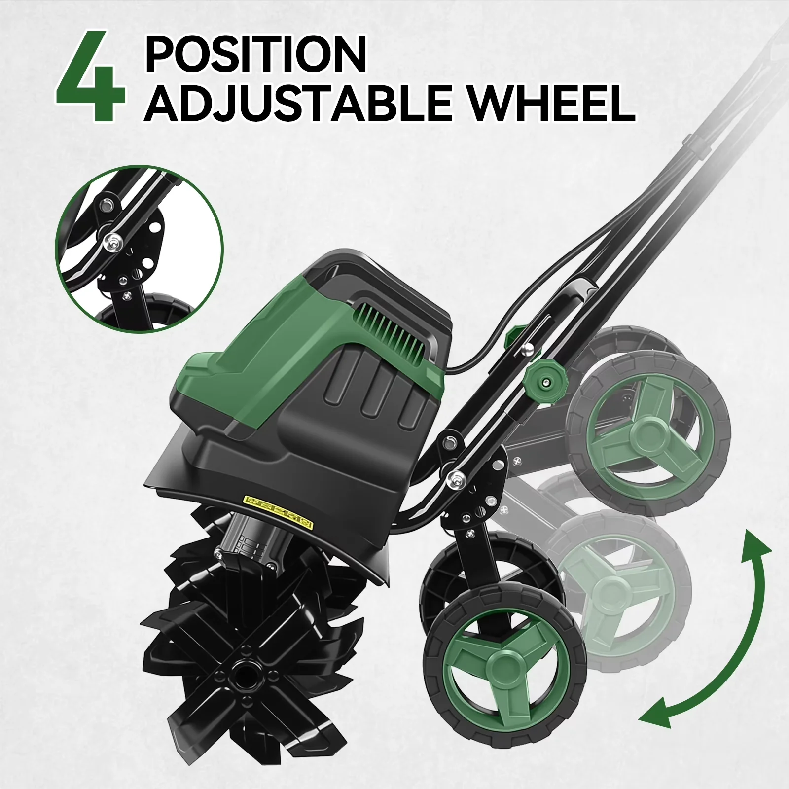 Stylish Trillers Cultivator with Adjustable Wheels and Foldable Handle, 24 Durable Steel Tin, 8.7 inch Deep - Model 32CCFB
