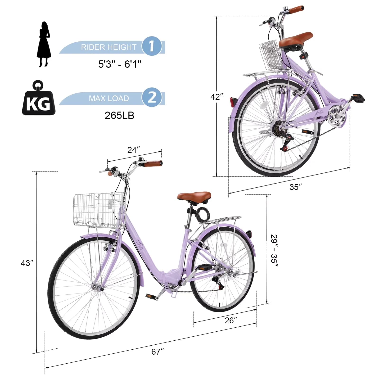 Durable Cruiser Bike with Lightweight, Compact, Adjustable Speed - Purple Model 5C9B66