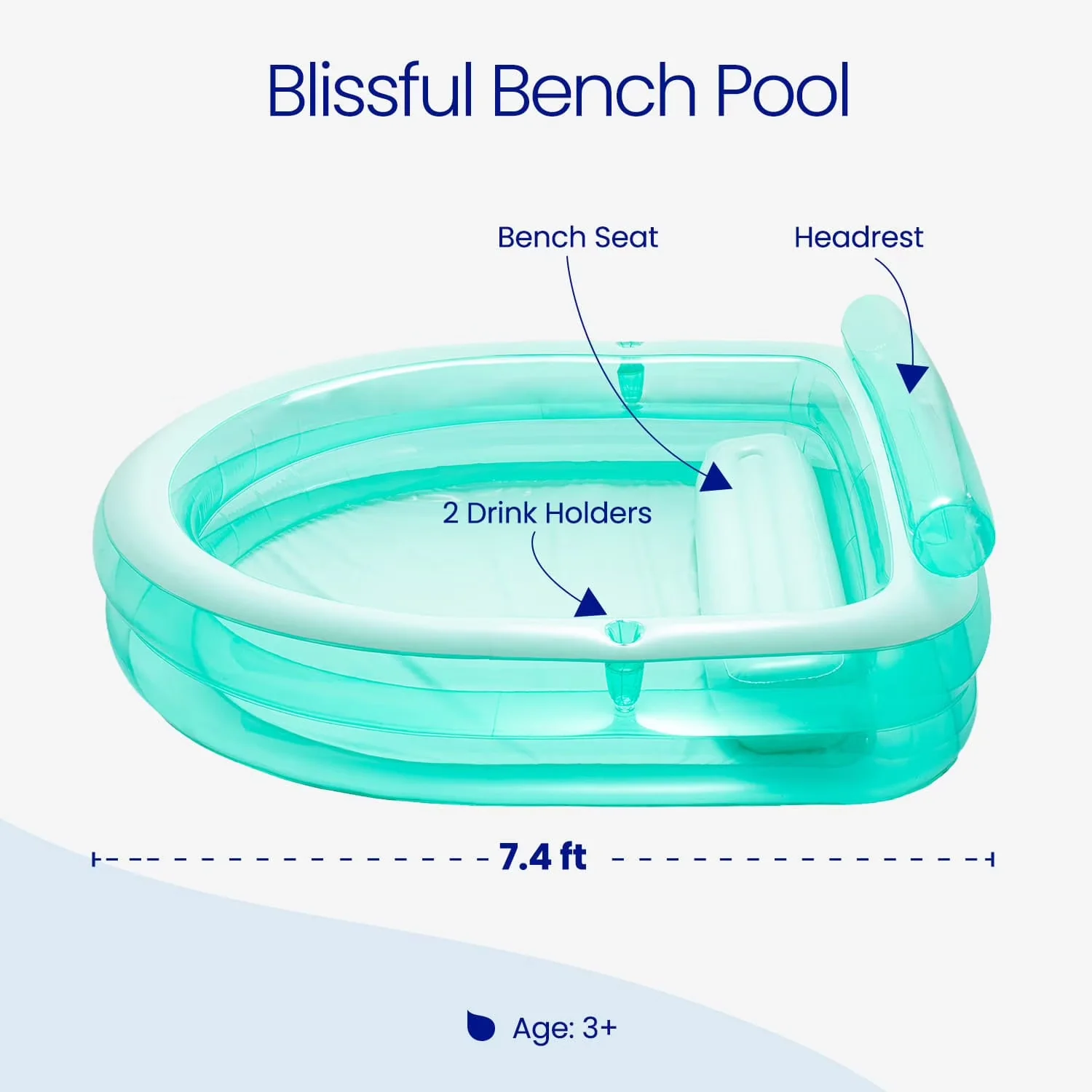 Inflatable Pool Sleek with Blissful Bench - Blue - Built to Last Model 8BC800