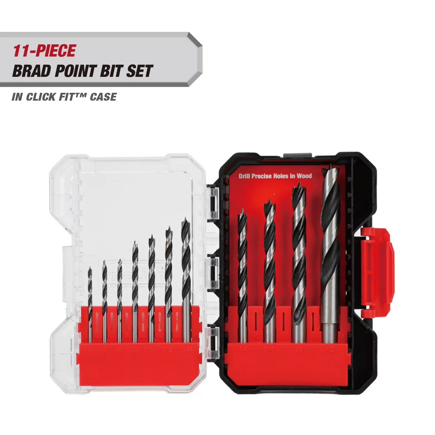 Power Tool Classic with Lockable, Portable, 11-piece brad point drill bit set - Steel 1/2-inch Model B0A56C