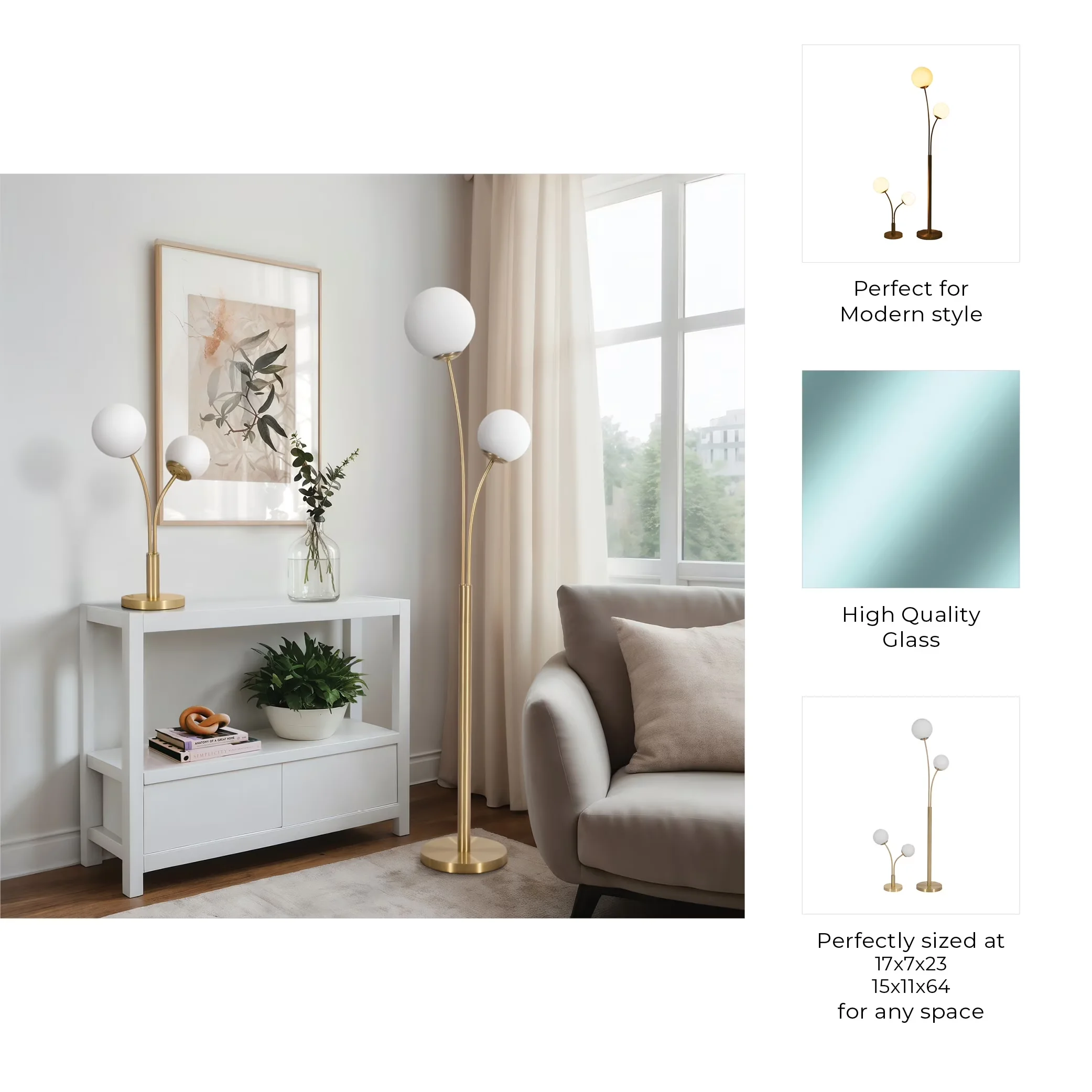 Lamp Set Innovative with Modern, 23" Gold - Metal Multicolor 2 - 64 - Space-Saving Design Model E889CB