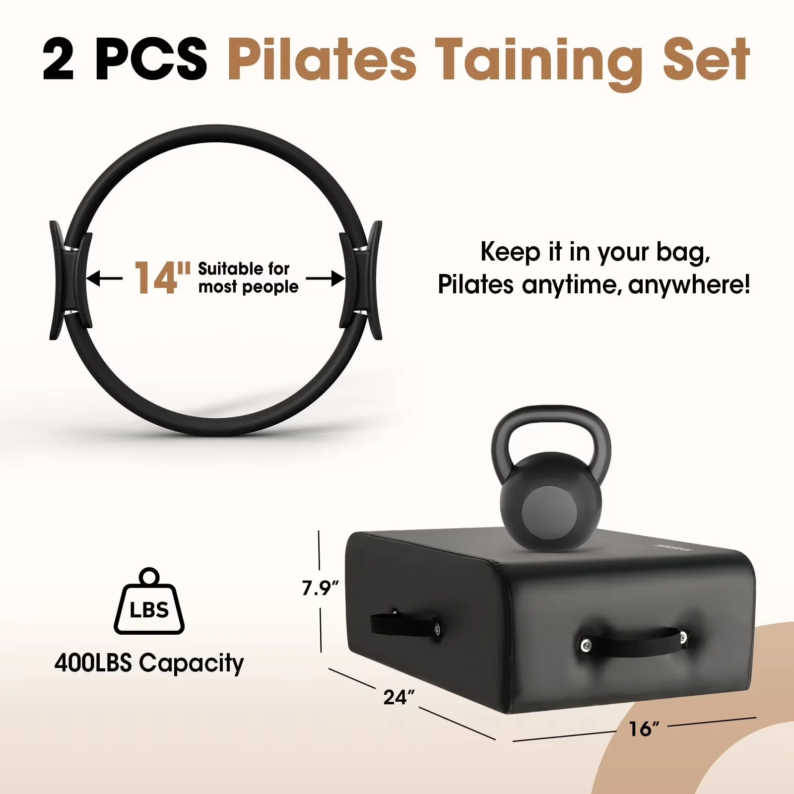 Compact Home Gym Accessory with Heavy Duty, Pilates Equipment, 14" Anti-Deformation Circle - Pilates Box Set(New) Rubber for Home Model FCEE23