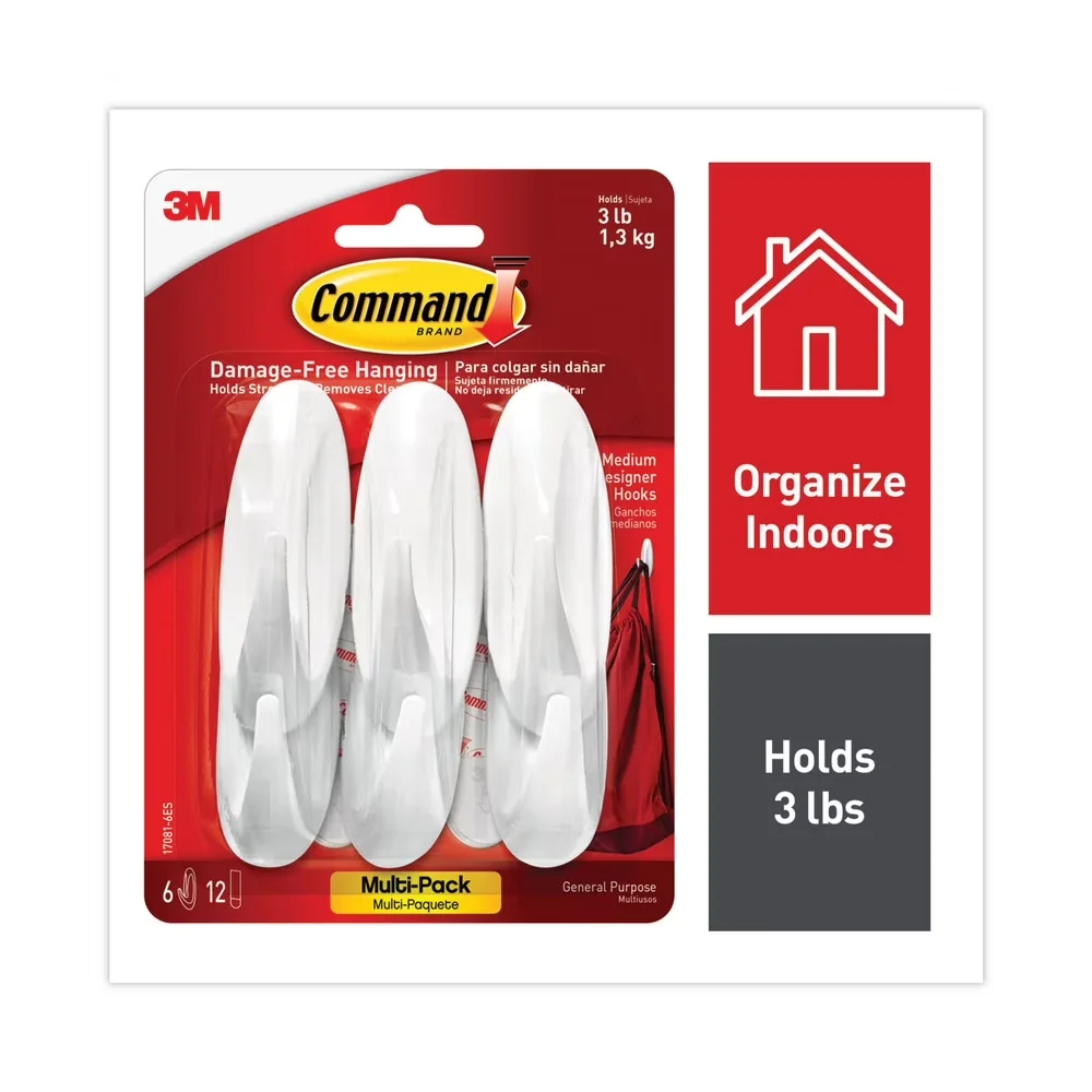 Efficient Damage-Free Hanging with Easy Installation, Medium White (6/Pack) - Plastic White Model 8DEC53