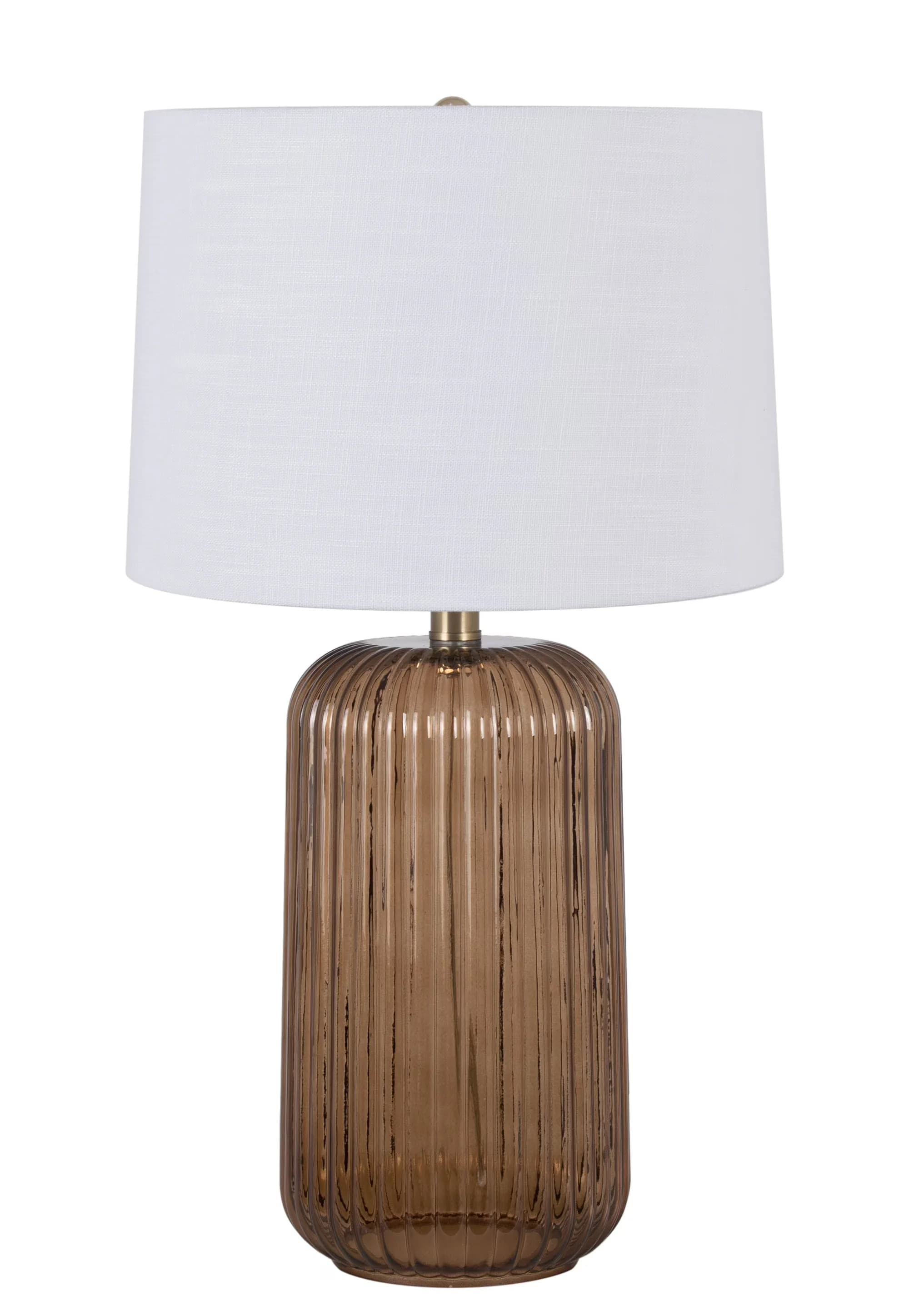 Sleek Table Lamp with Standard Lamps, White Shade and Brown Finish - Brown Glass Model 24E152