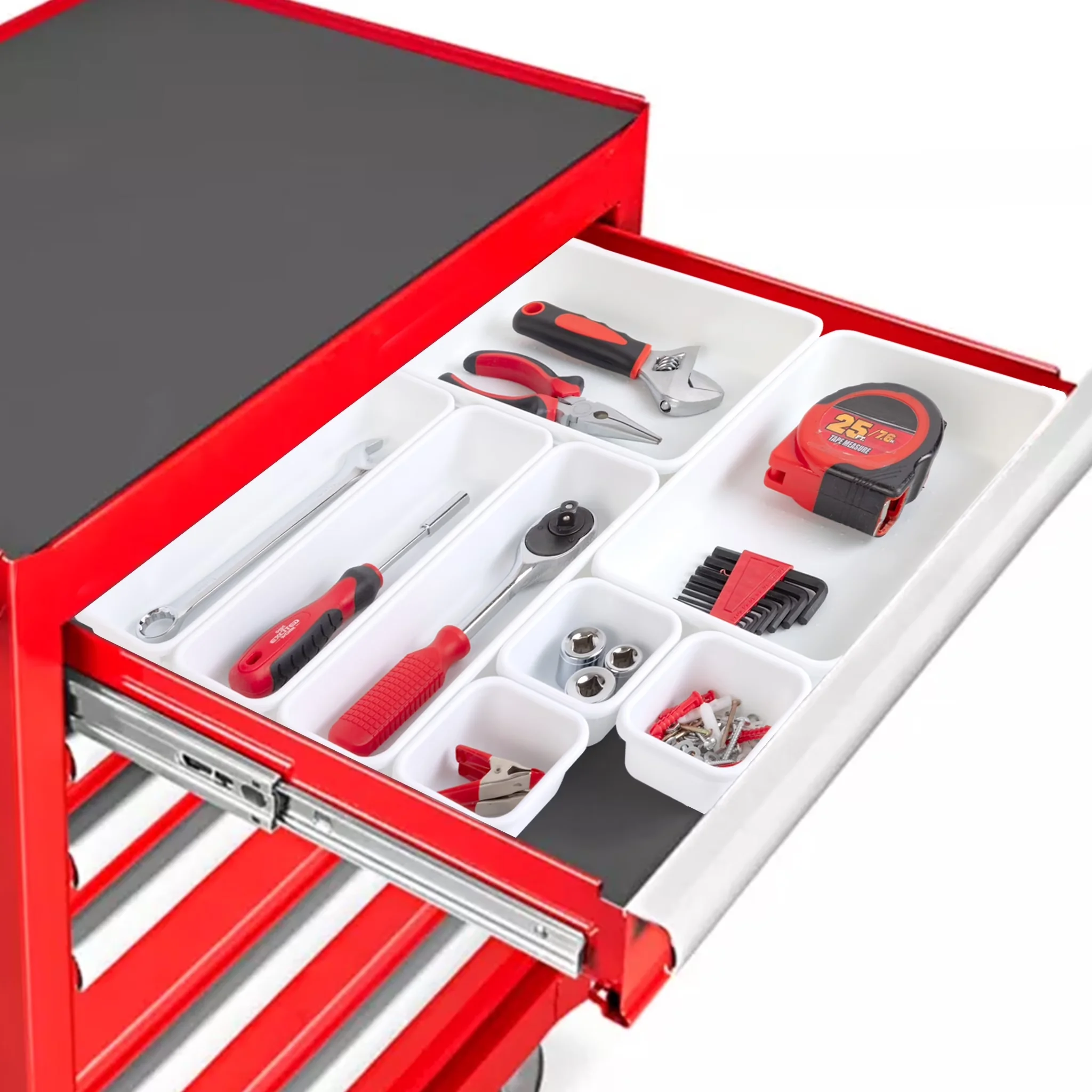 Toolstorage Durable with Lockable, 8 Piece Garage/ Tool Box Organizer - Bpa Free Plastic White Model 8D9676