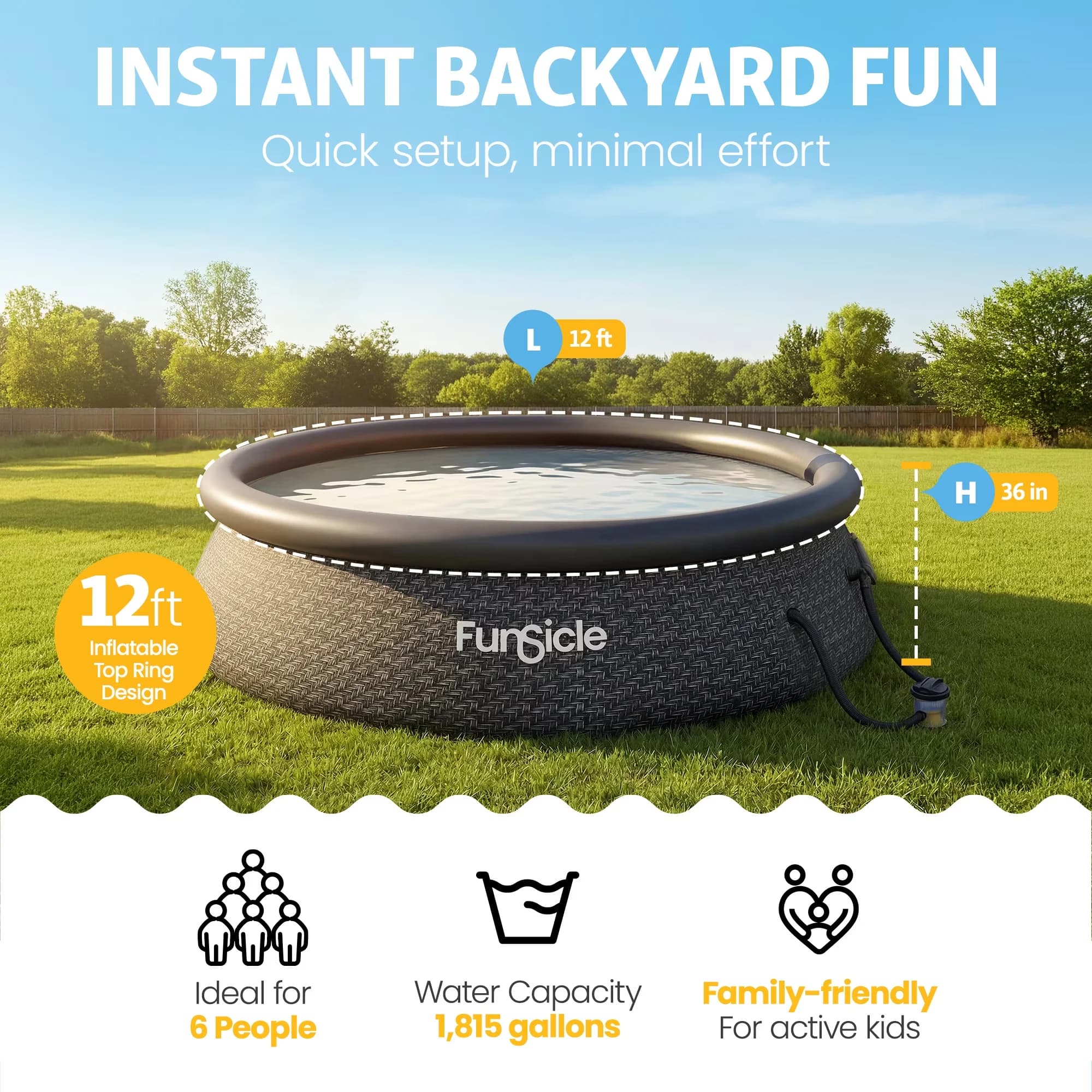 Sleek Inflatable Pool with Puncture Resistant, Ideal for up to 6 people - Model AE51FD