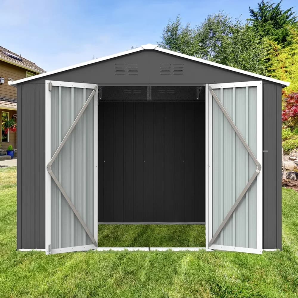 Compact Shed with window, Main Color:Grey, Main Material:Metal - Gray Metal Model CEA791