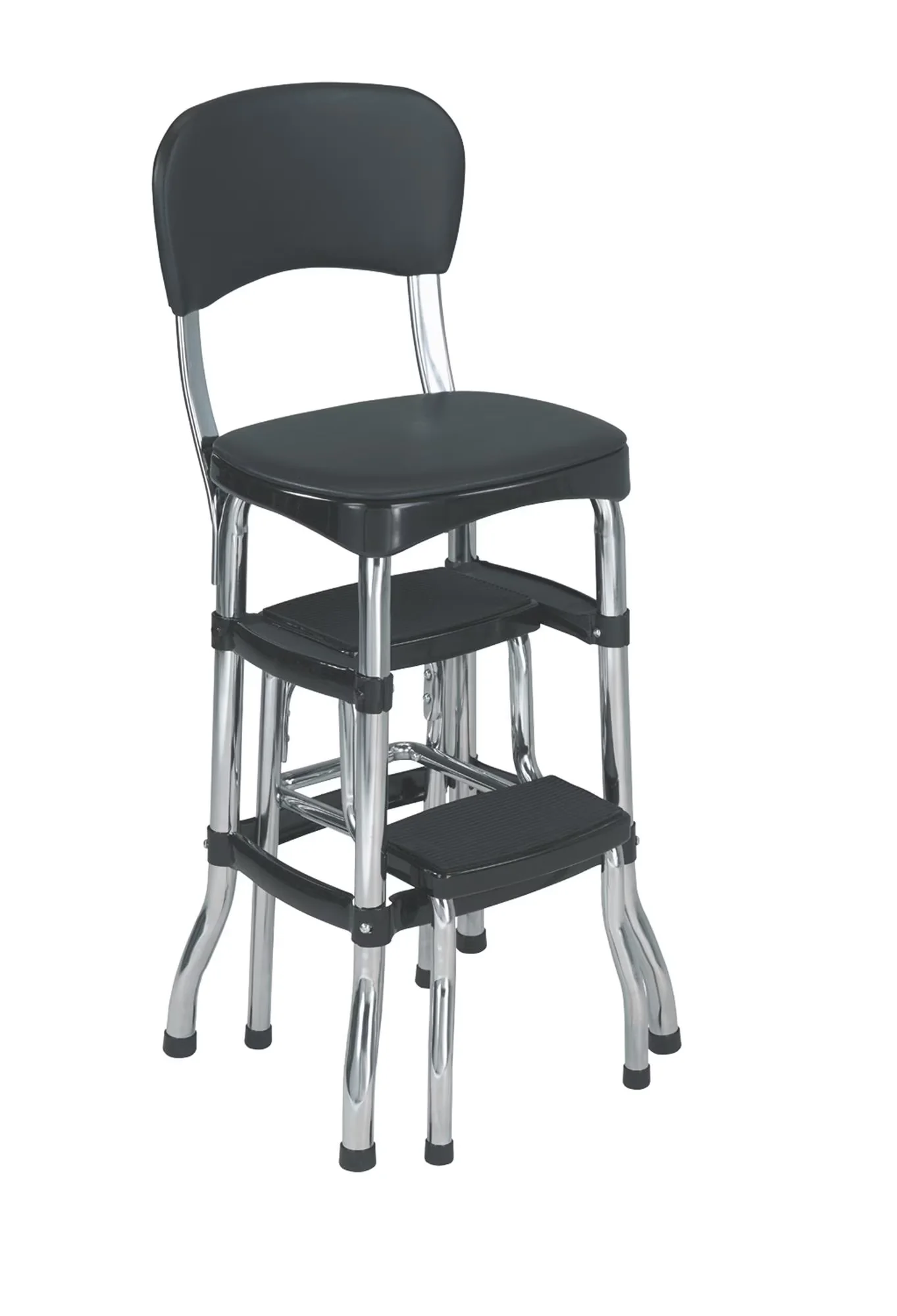 Modern Ladders And Step Stool with Black Retro Counter Chair /, COMFORTABLE - Cushioned seat and back - Metal Black Model 4B11AB