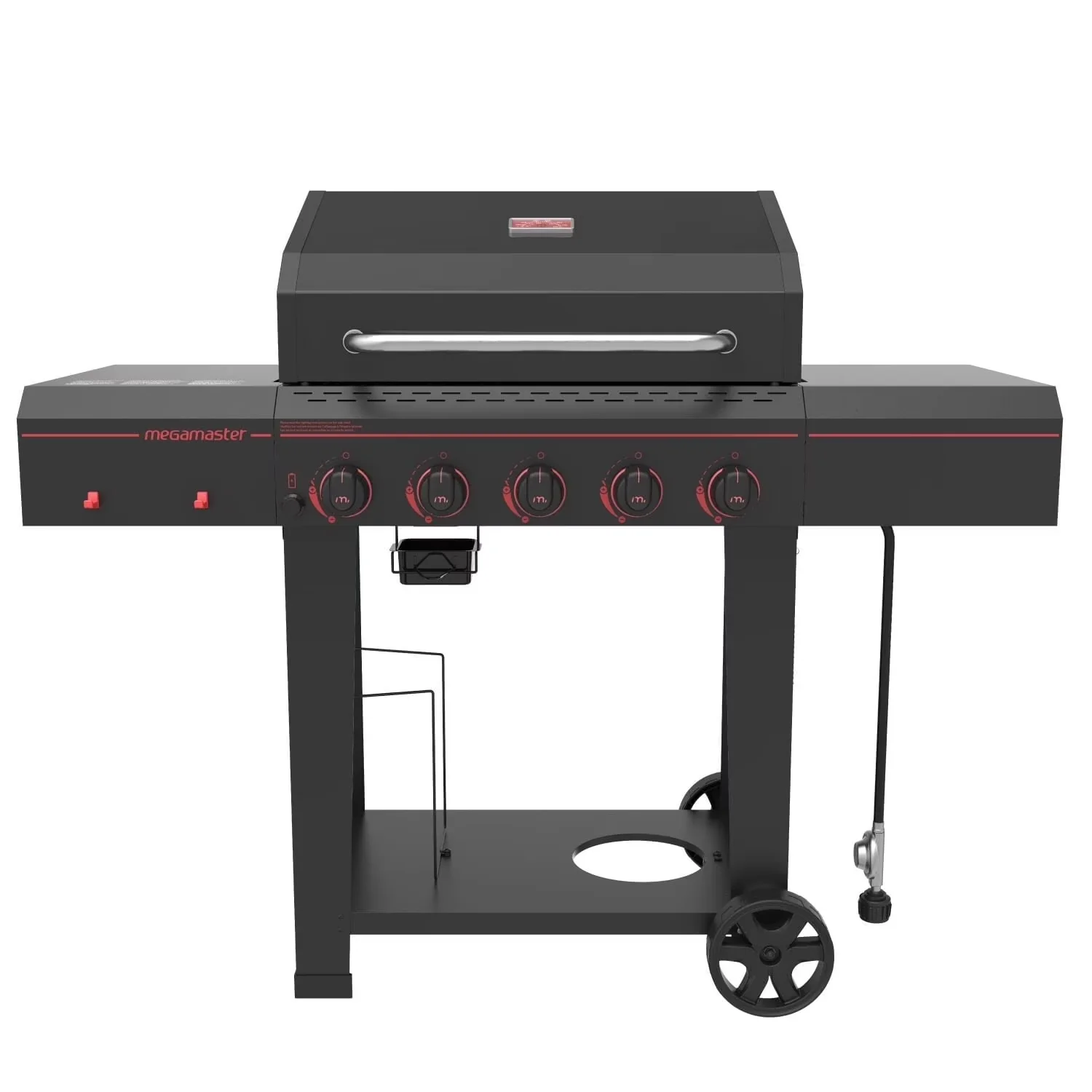 Gas Grill Essential with 5-Burner Propane, 656 SQ. In. Cooking Space, Accessory Hooks - Red Steel Model 785281