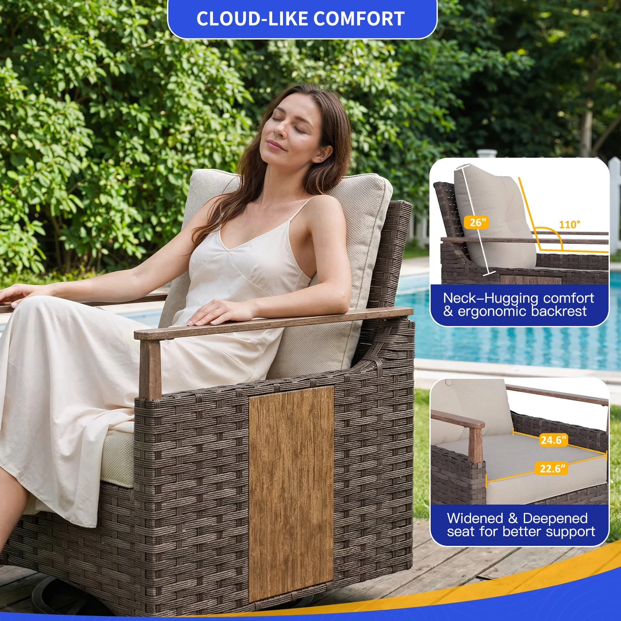 Efficient Patio Conversation Set with Weatherproof, 2 Swivel Rocker Chairs - Beige Cast Iron Model 1F5793