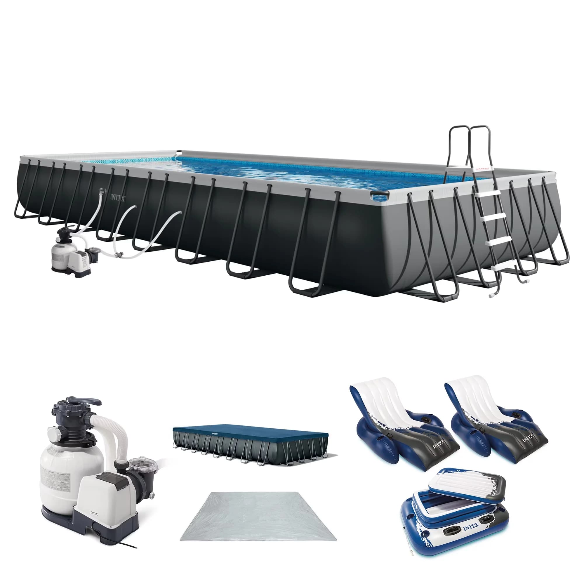 Durable Above Ground Pool with Uv Resistant, 32ft x 16ft x 52in Ultra XTR - Gray Model BEAC5F