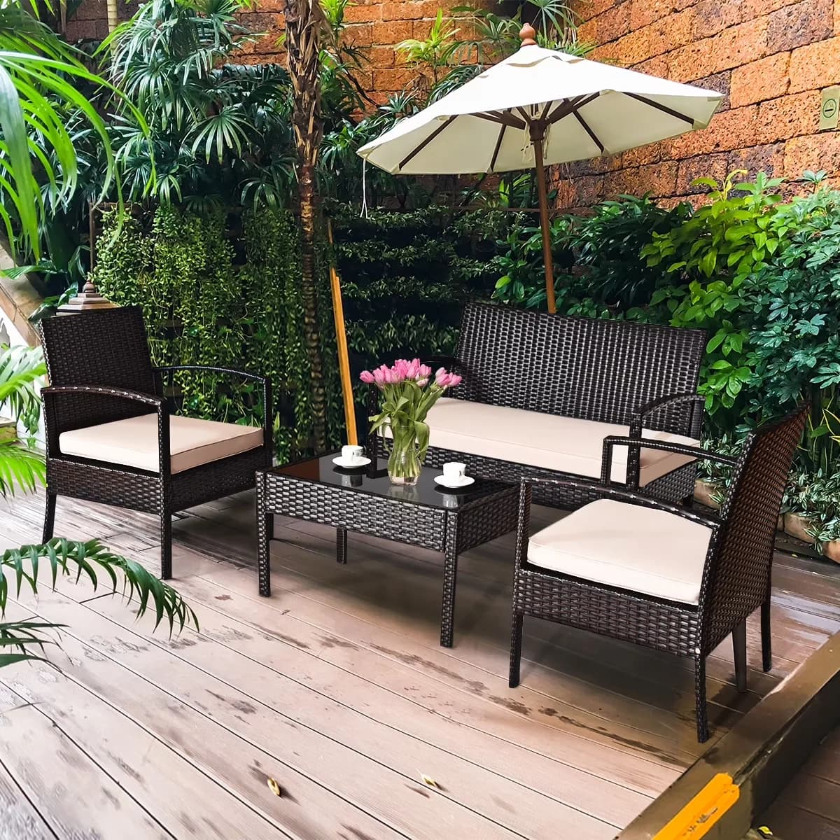 Modern Patio Conversation Set - Pe Rattan+ Steel Frame 4PCS - Commercial Quality Model A9E104