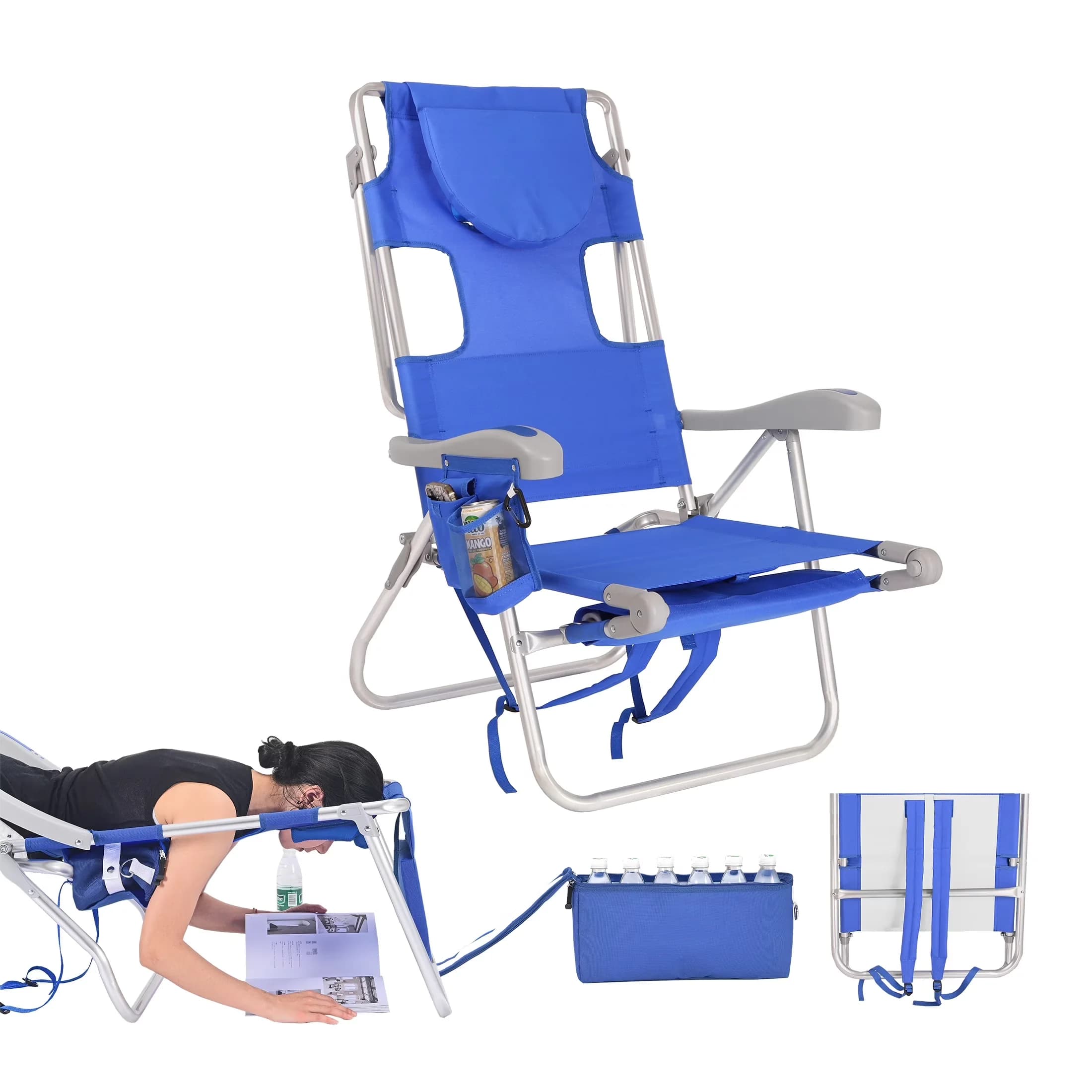 Classic Beach Chair with Rust Resistant, Folding, Ultimate Heavy Duty Folding Backpack - Blue Model C2CFF4
