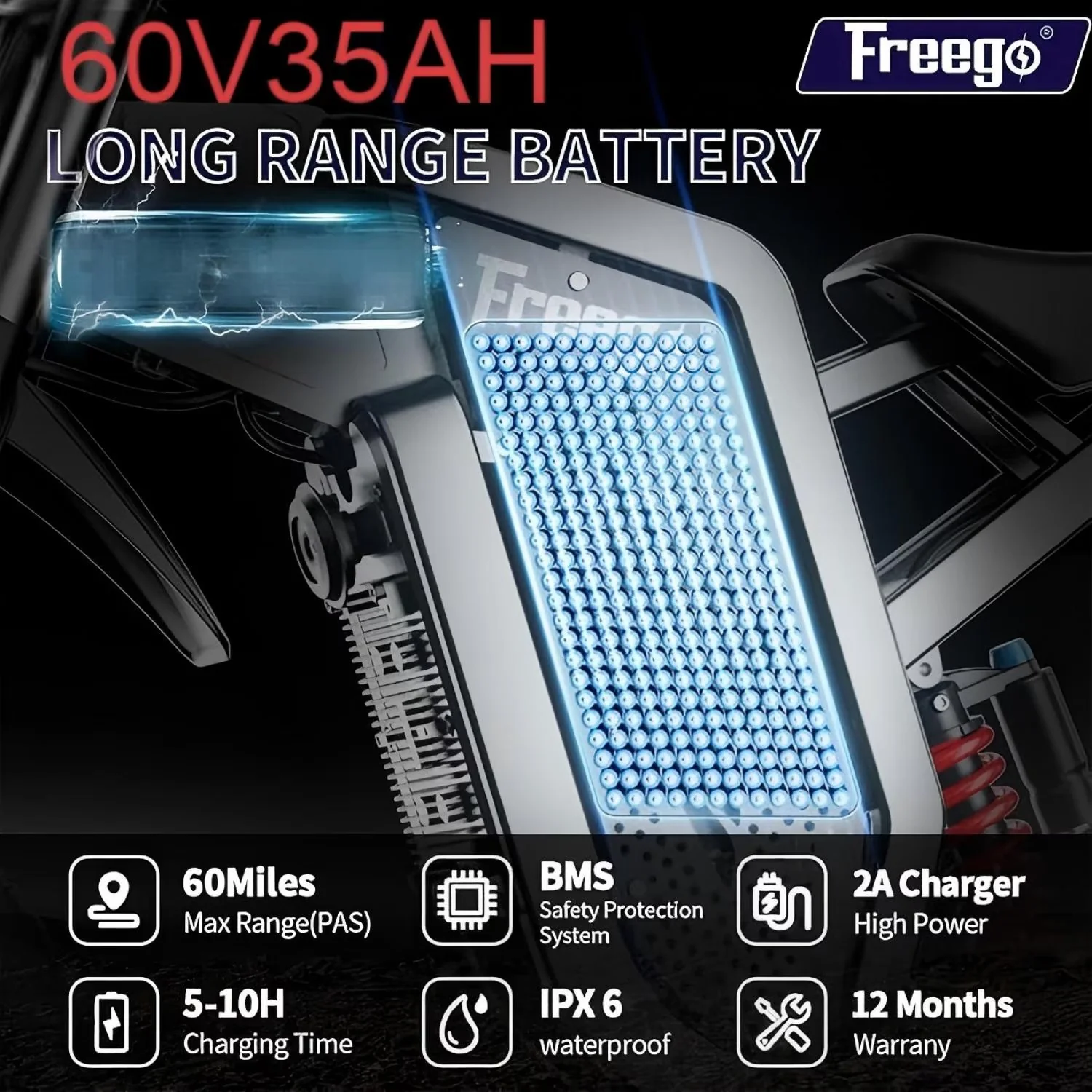 Efficient Electric Bike with Battery, 6000W - X2 Pro Red - Long-Lasting Performance Model 2FDD1F