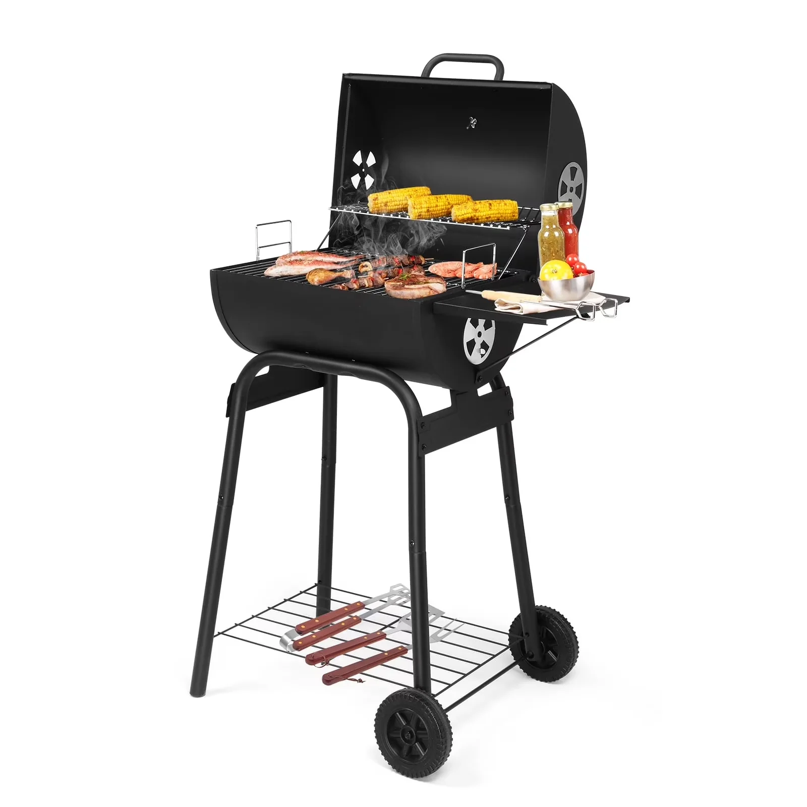Durable Charcoal Grill with Thermometer, Product Size: (33.9 x 20.5 x 40.6)" - Steel Model 828BC4