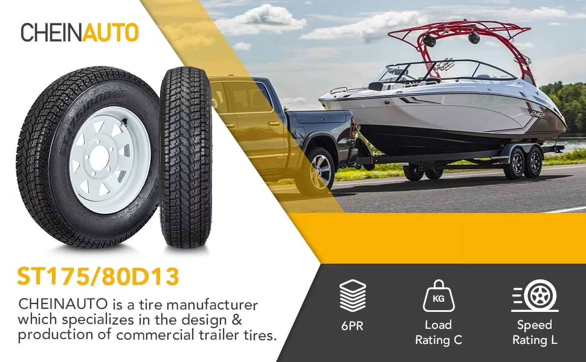 Reliable Trailer Tire with Aspect Ratio: 65, Speed Range: J; Max Load: 1100 LBS - Model 939092