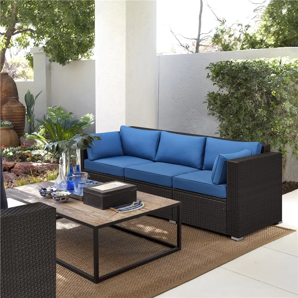 Outdoor Sofas Sectional Efficient with Modern, Weather-Resistant, Throw Pillows - Polyester Fabric, Hdpe Wicker, Metal, Foam Model 8316BE