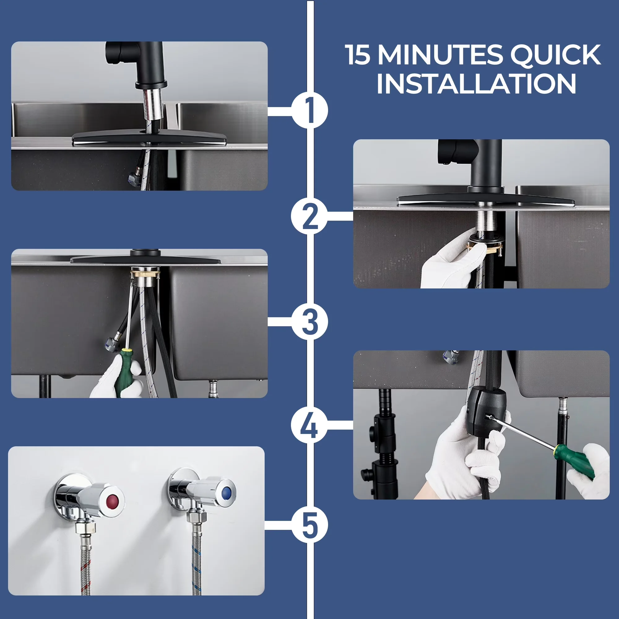 Kitchen Renovation Professional with 360 Degree Rotation, 3-Way, 360 Degree Swivel - Sus304 Stainless Steel, Weaving Pex Hose Model 592A22