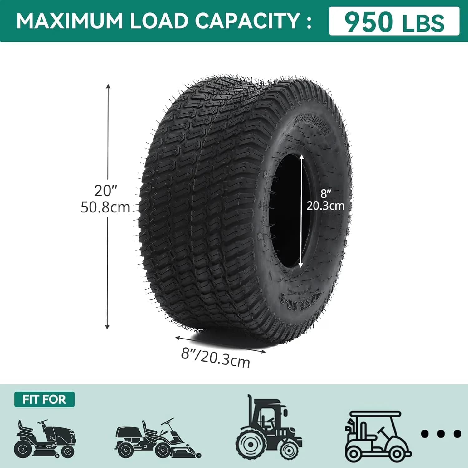 Versatile Lawn Mower Tire with Heavy-Duty, Set of 2 Tires, 20x8.00-8'' 4Ply for Garden - Model EF93F4
