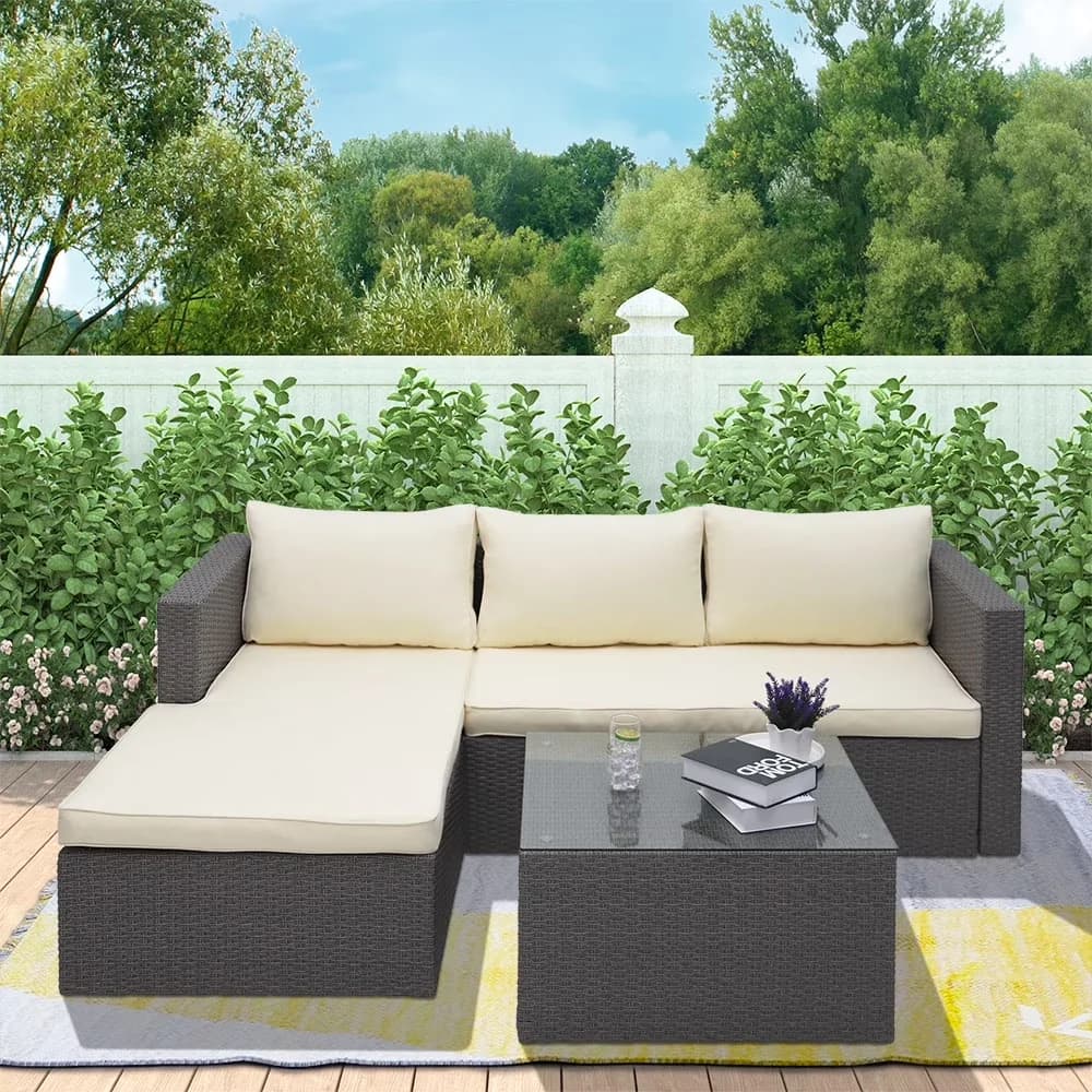 Classic Outdoor Sofas Sectional with Modern, Weather-Resistant - Gray Wicker/Steel Model 58C945