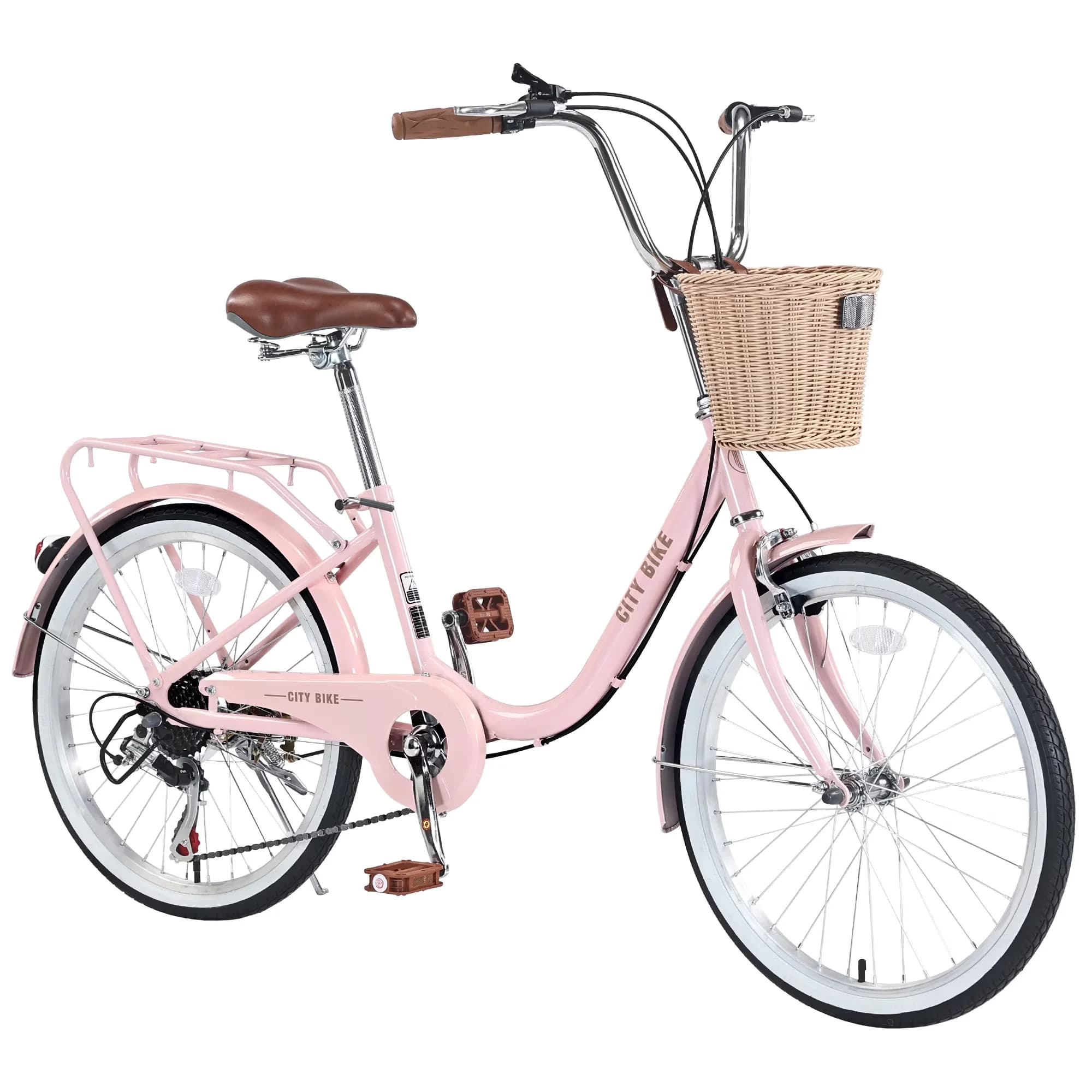 Compact Cruiser Bike with Adjustable Speed, 22" Womens, Basket - Pink - Premium Collection Model 7E147A