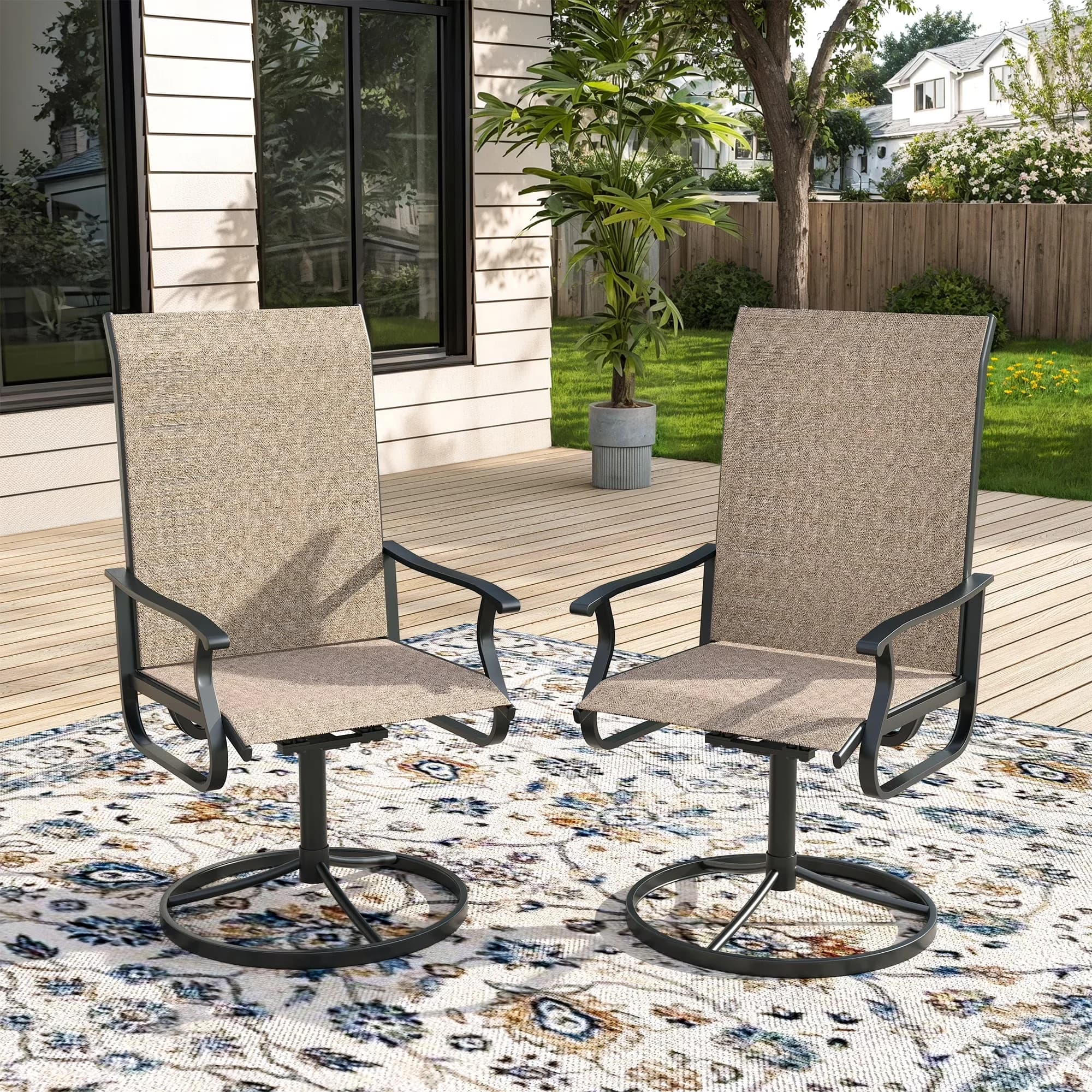 Patio Dining Set Stylish with Water-Resistant, Swivel Chairs of 2 - Beige Rust-Proof Metal, Teslin Waterproof Fabric Model 4BD385