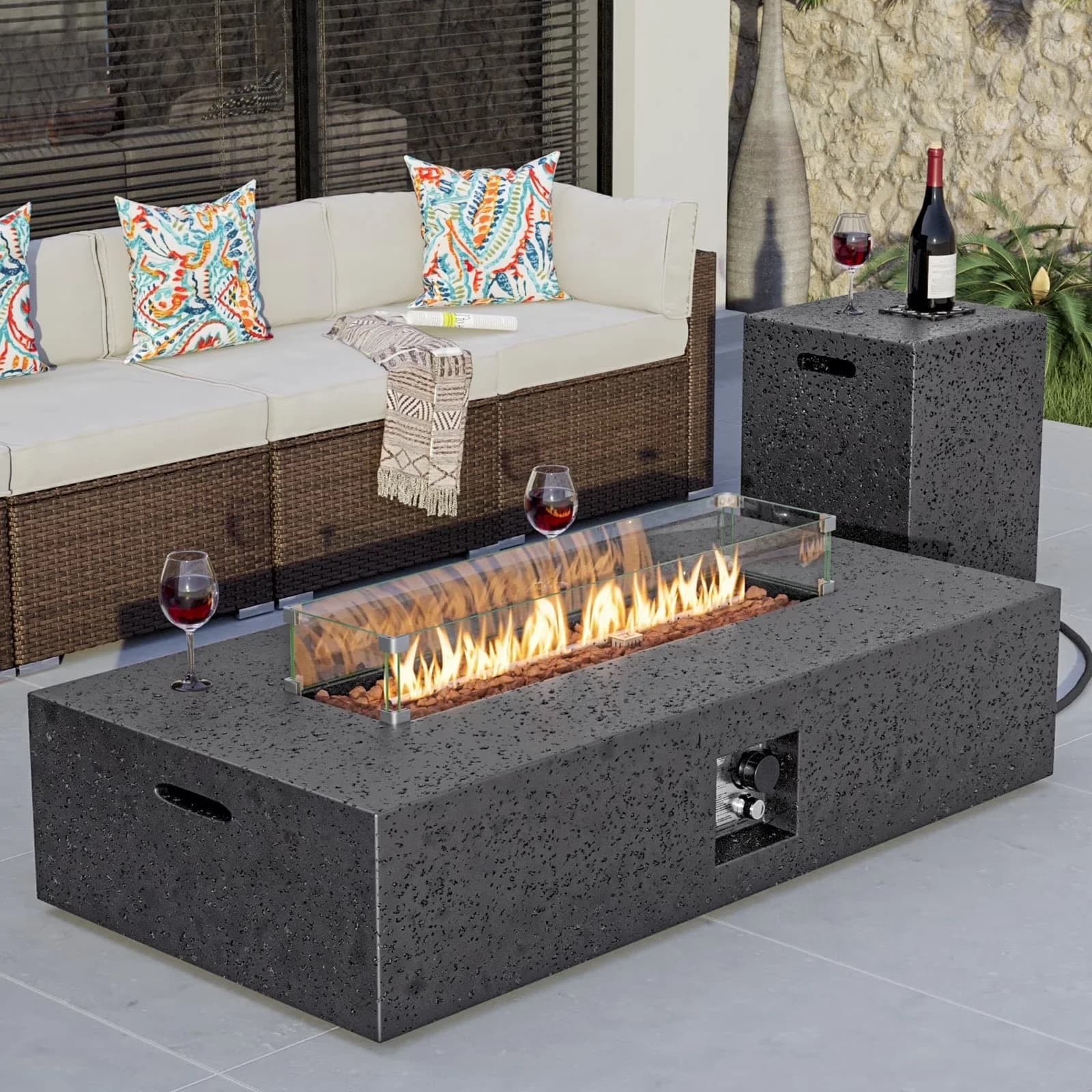 Classic Outdoor Heating with Weatherproof, Adjustable Flame, Smokeless - Magnesium Oxide (Mgo), Concrete Black Model F526E3
