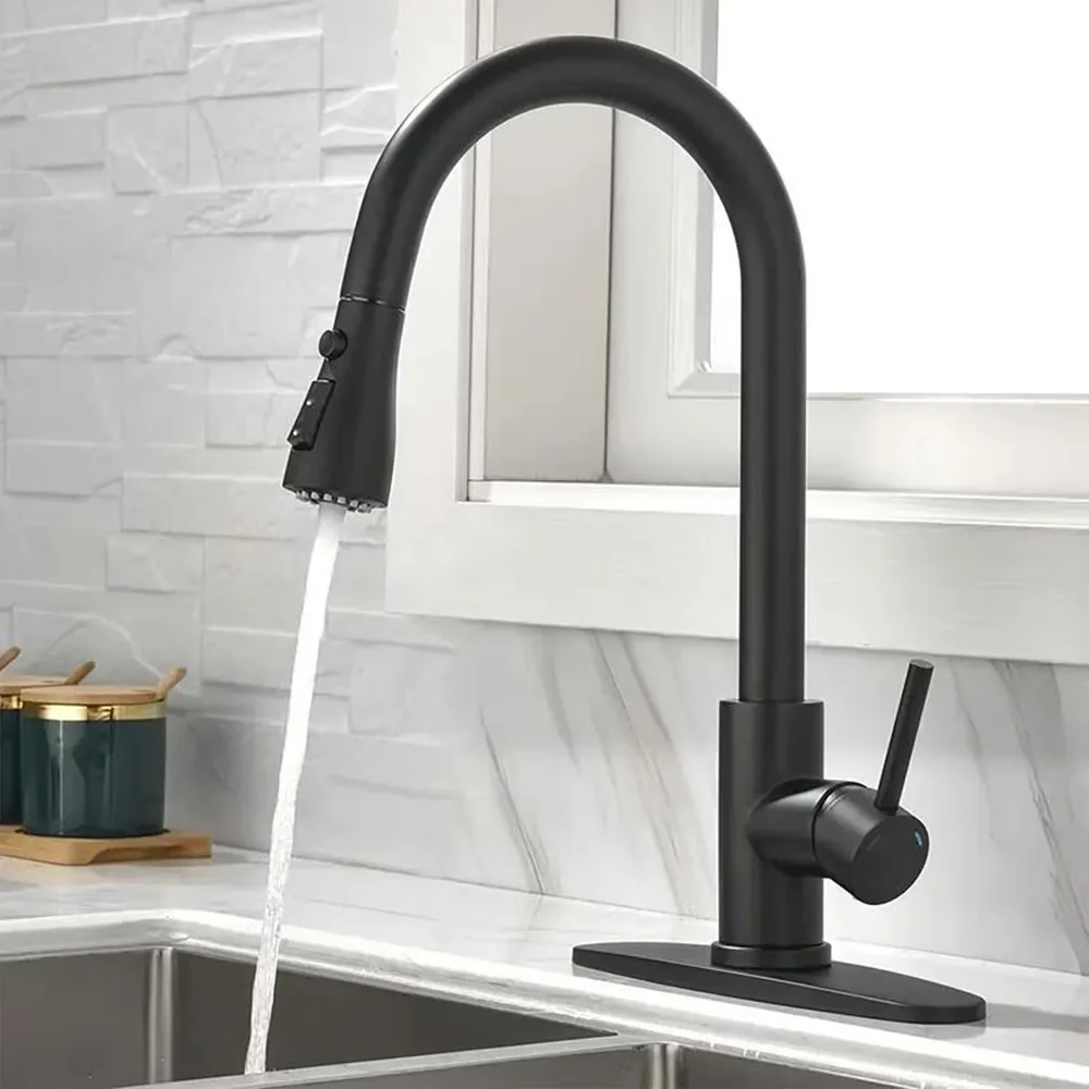 Sleek Plumbing with 360 Degree Rotation, Pull Out Sprayer - Stainless Steel, Ceramic Black Model 540B71