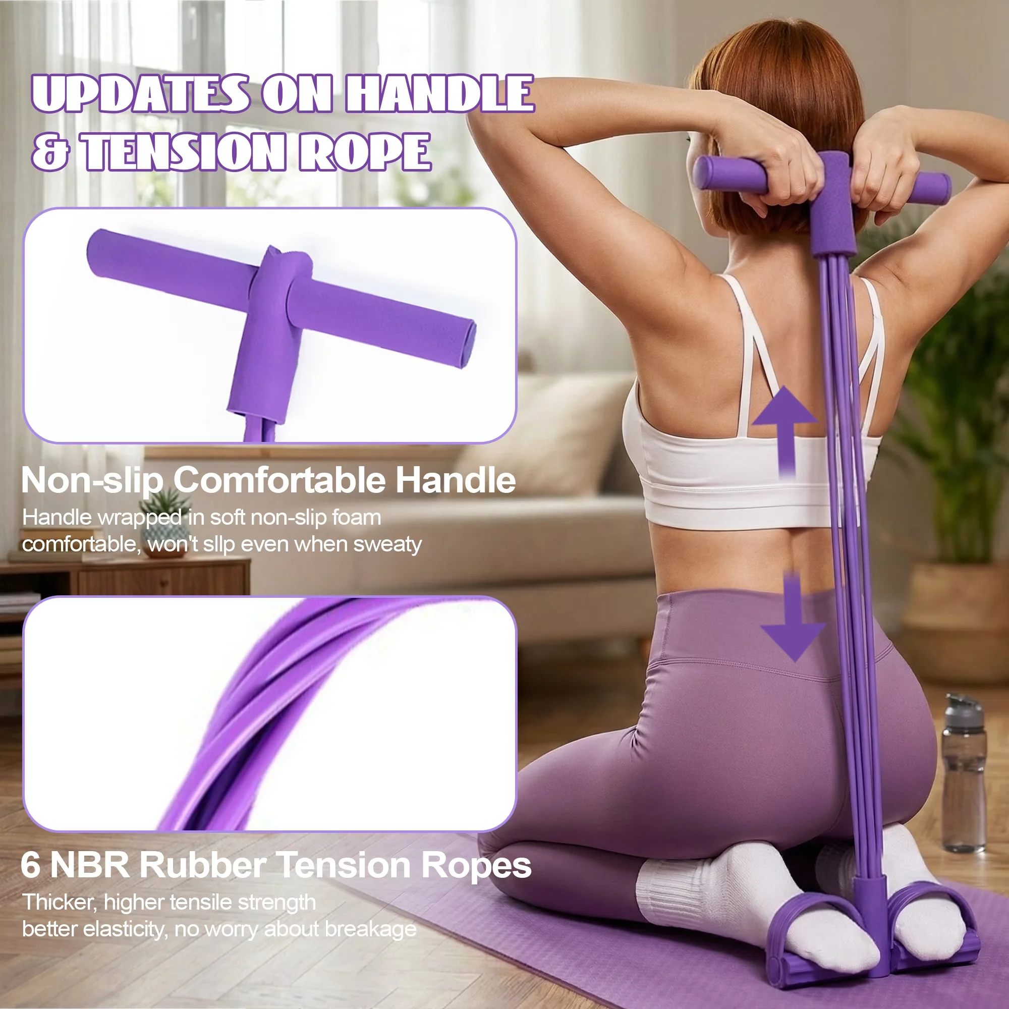 Efficient Home Gym Accessory with Anti-Slip, Pedal Resistance Bands - Purple Enviromental Foam & Pvc Model 2B9016