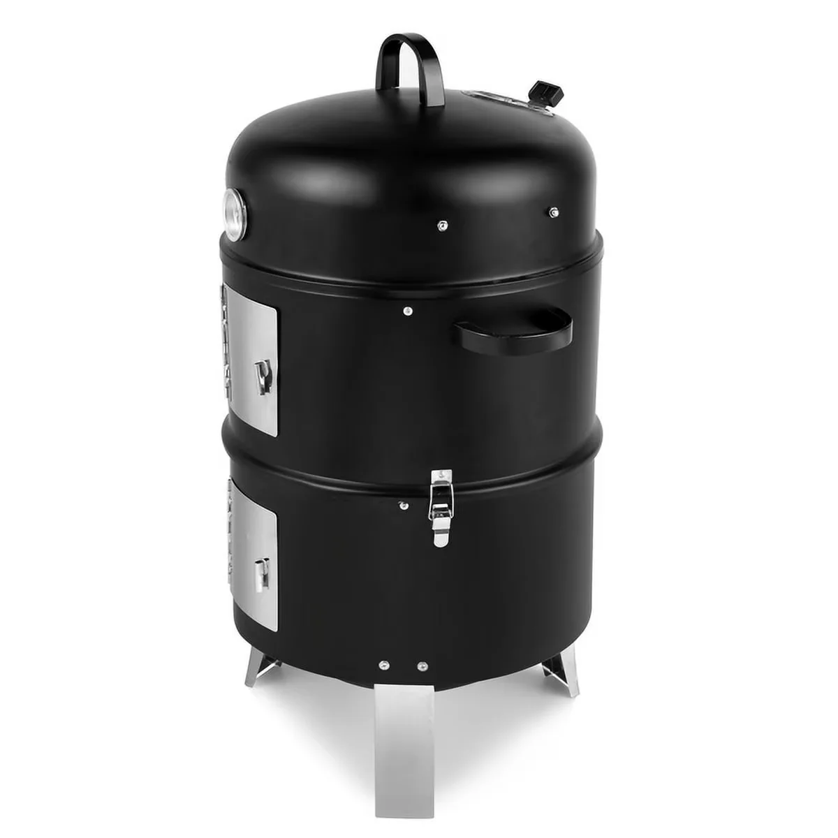 Stylish Smoker with Adjustable Charcoal Tray, Warming Rack, Locking Lid - Black Stainless Steel, Iron for Outdoor, Camping Model 2DBDA3