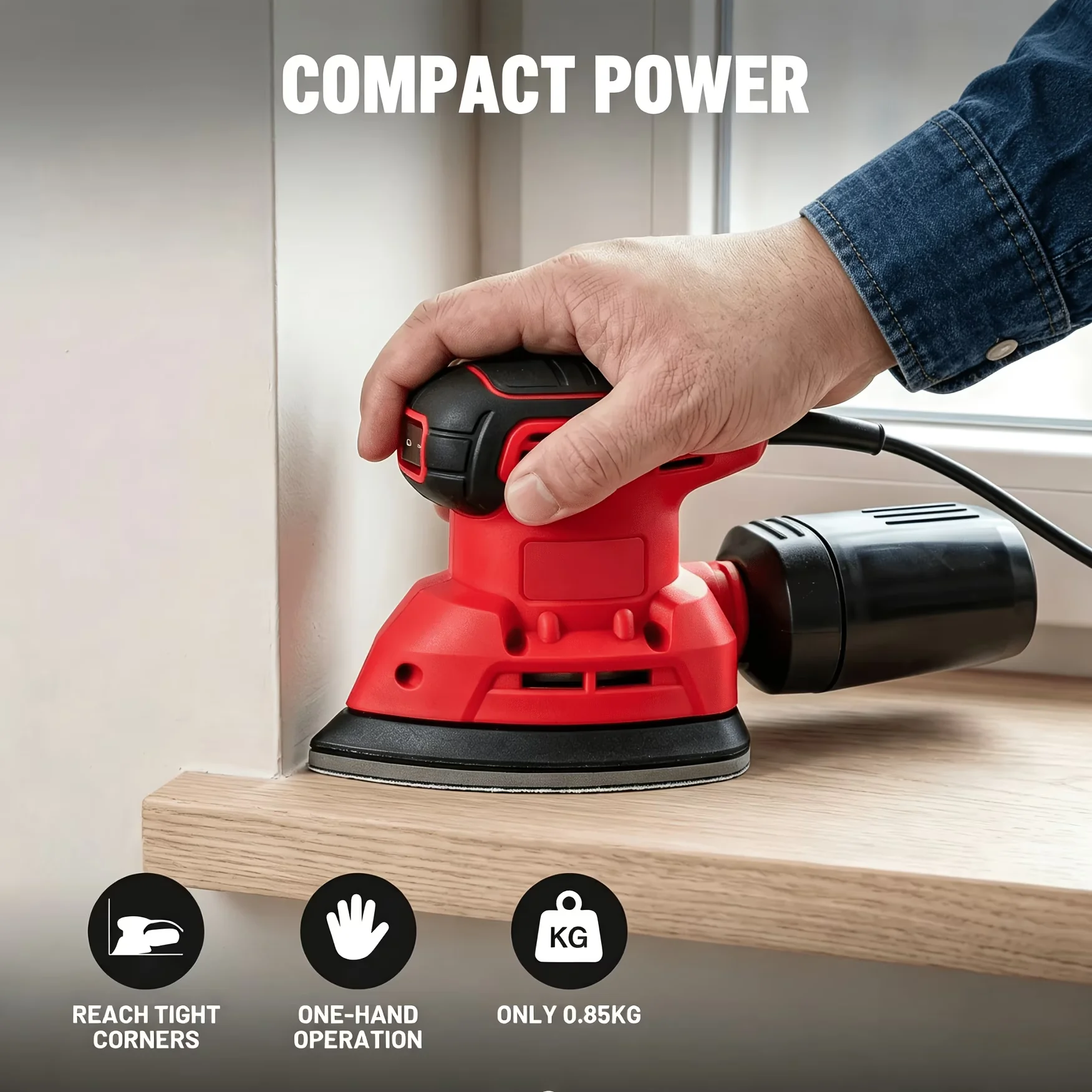 Premium Power Tool with 130W, Efficient Dust Collection System, 12PCS Sandpaper for Home - Model 37D84D