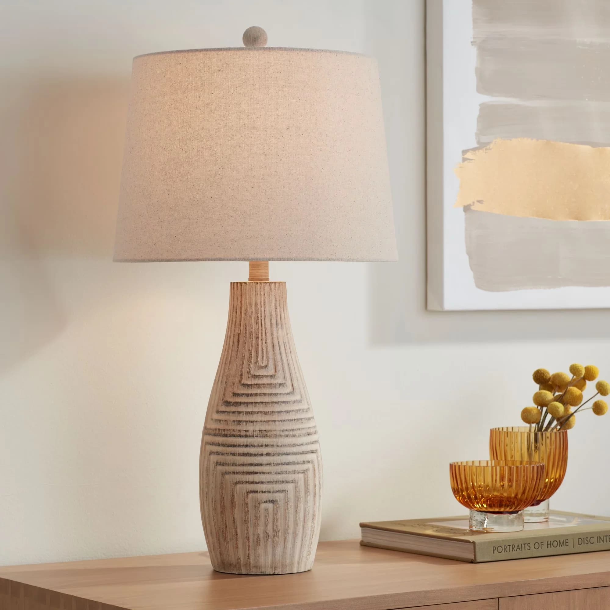 Reliable Table Lamp with Incandescent, Farmhouse - Resin Brown for Living Room, Bedroom Model 9DEADE
