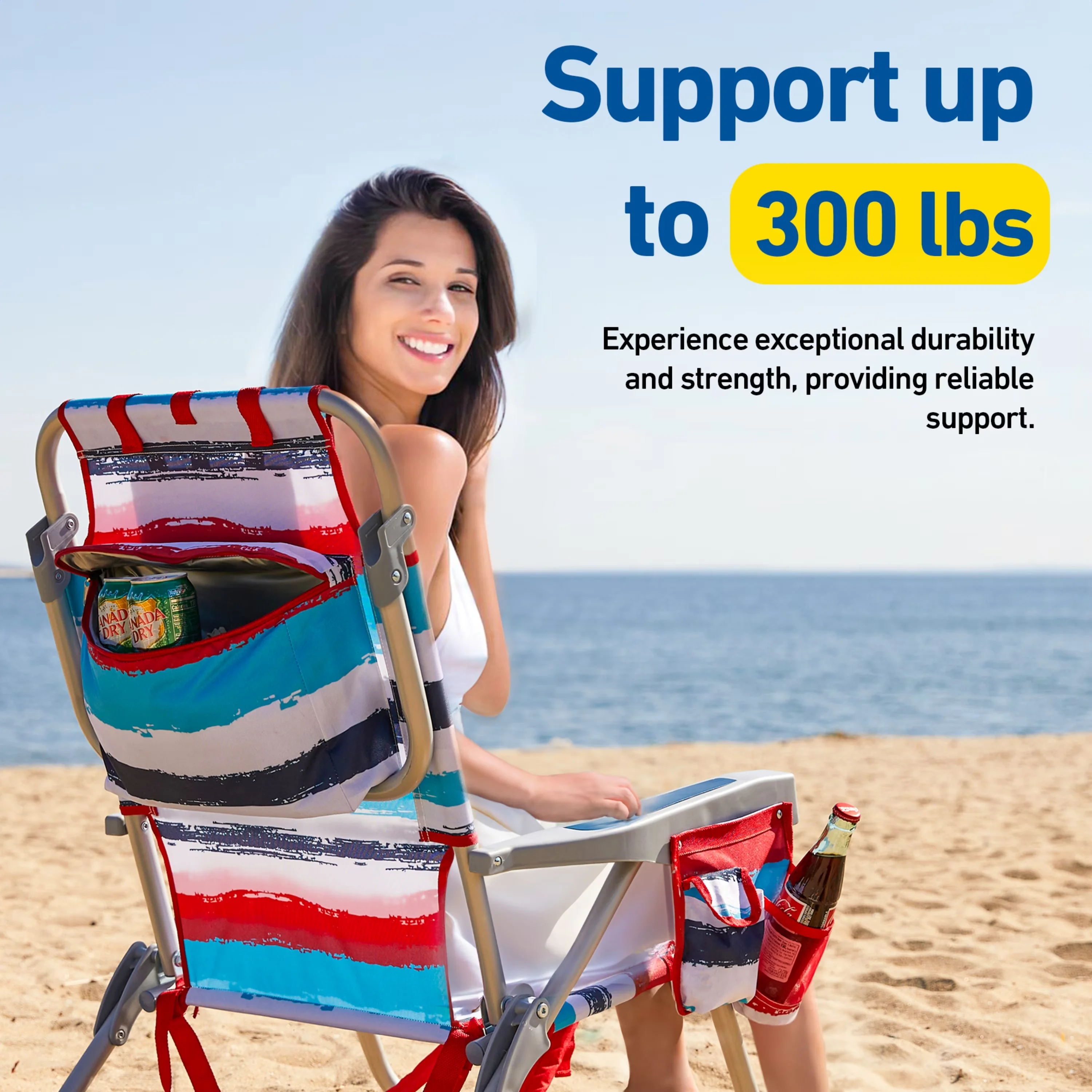 Durable Beach Chair with Folding, Adjustable, Backpack - Aluminum Red Multi Model 2E3F6F
