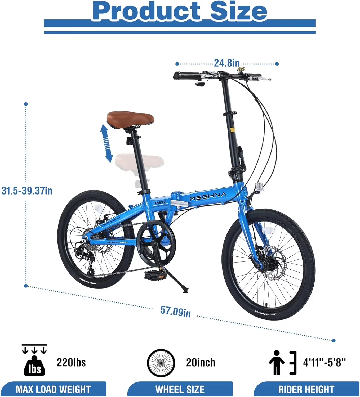 Quality Kids Bike with Adjustable Seat, Lightweight, Adjustable Speed - Blue-20 Inch Model 252ECA